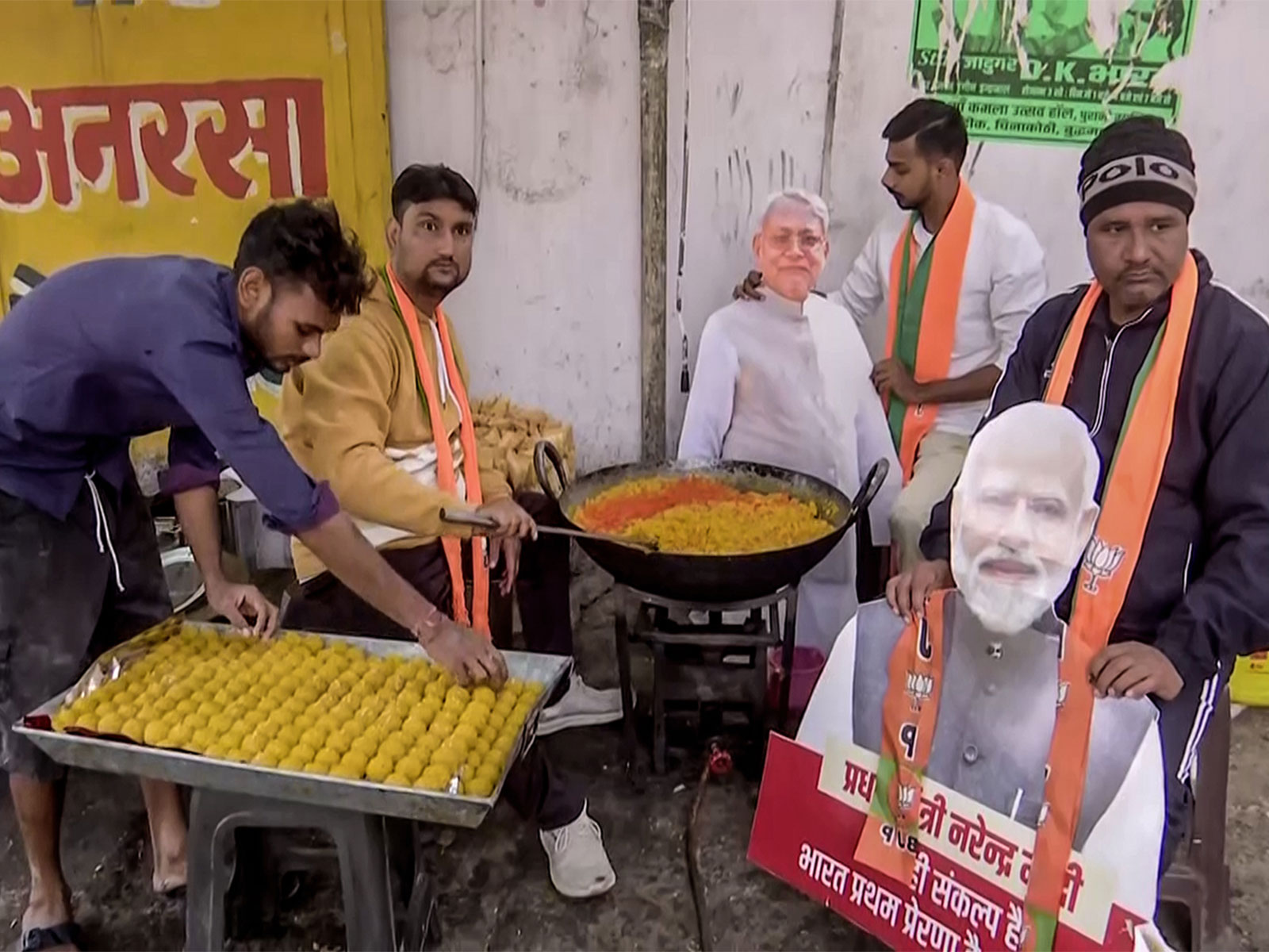 BJP workers prepare for victory in Bihar (Photo/ANI) BJP workers prepare for victory in Bihar (Photo/ANI)