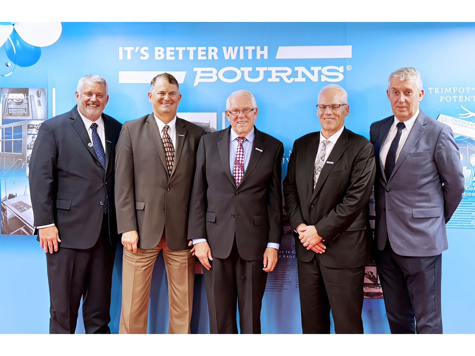 Bourns leadership at the India Design Center launch in Bangalore (L–R) Craig Shipley; James Harrington; Gordon Bourns; Al Yost; John Kelly Bourns leadership at the India Design Center launch in Bangalore (L–R) Craig Shipley; James Harrington; Gordon Bourns; Al Yost; John Kelly