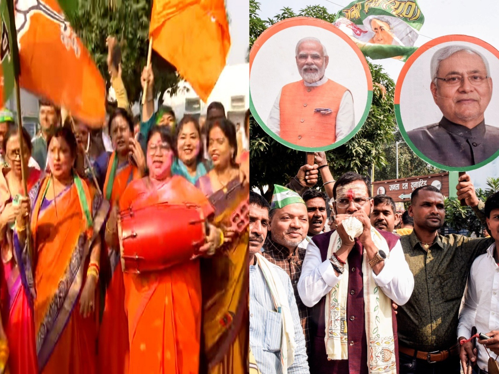 Workers of BJP and JD-U celebrating Bihar election results (Photo: ANI)