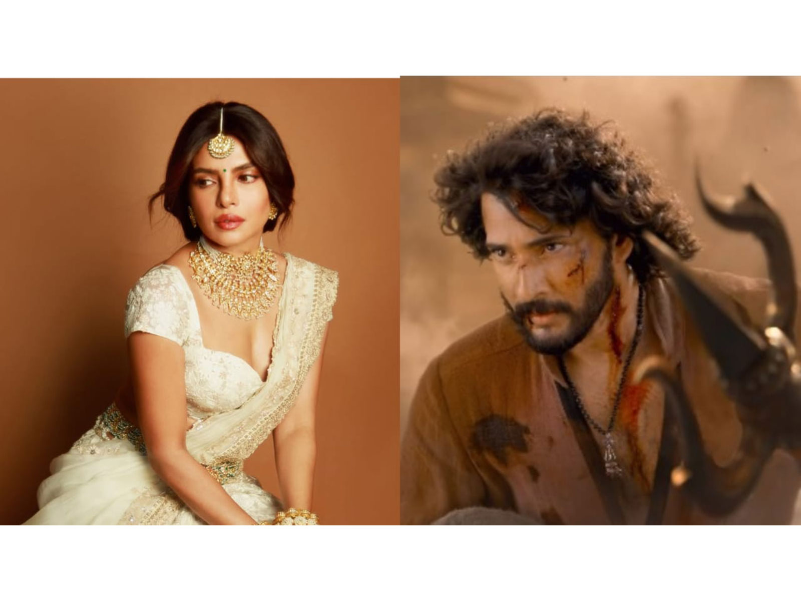 Priyanka Chopra (L) Snip from Varanasi teaser (R) (Photo/instagram/@priyankachopra) Priyanka Chopra (L) Snip from Varanasi teaser (R) (Photo/instagram/@priyankachopra)