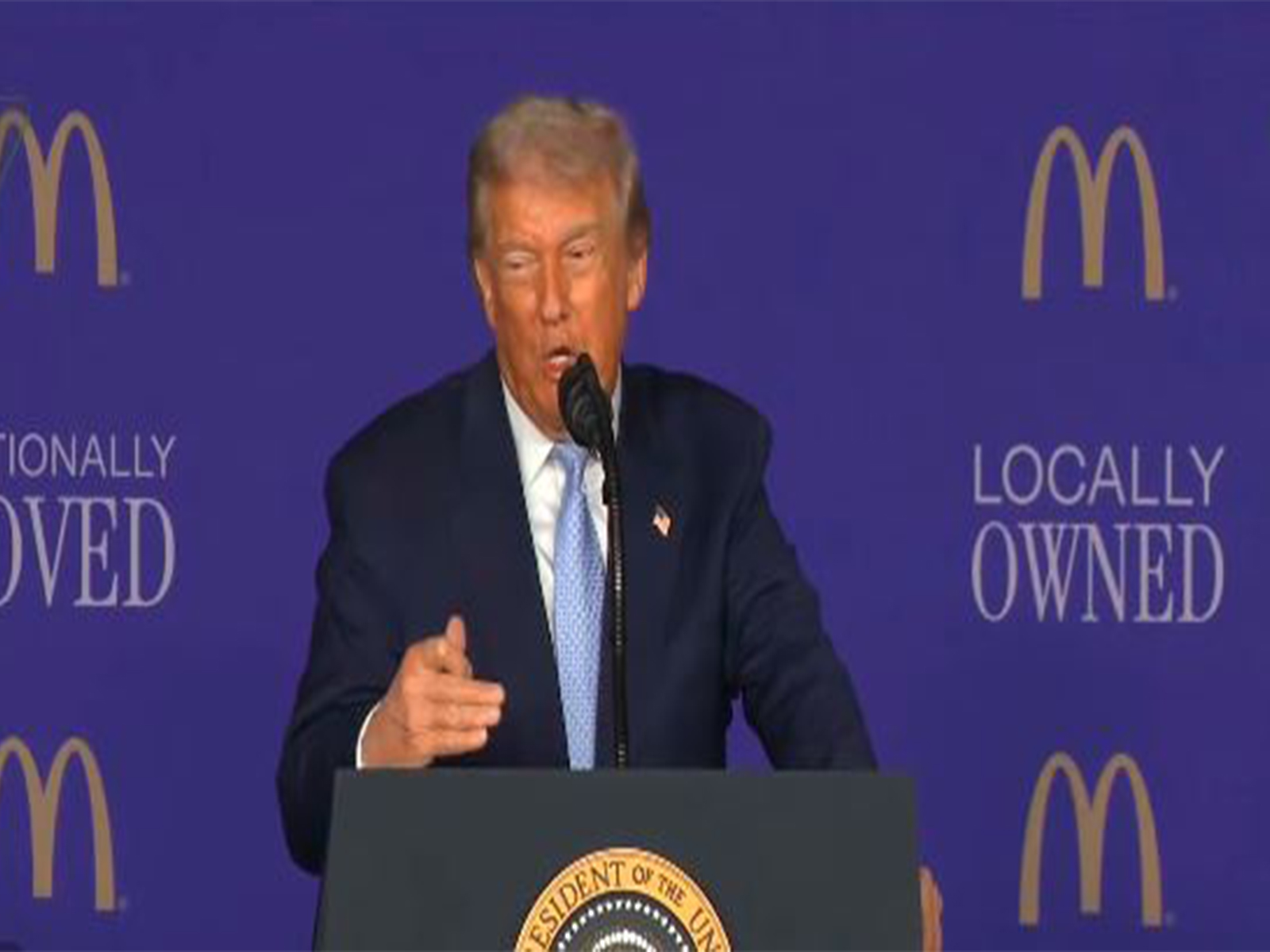 US President Donald Trump addresses McDonald’s franchise owners and suppliers in Washington. (Image Source: The White House/YouTube) US President Donald Trump addresses McDonald’s franchise owners and suppliers in Washington. (Image Source: The White House/YouTube)