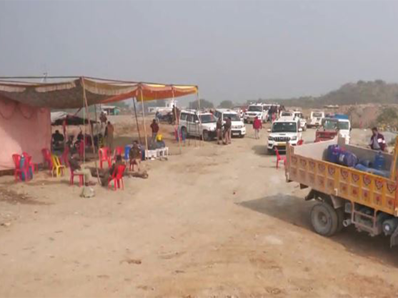 Site of stone mine collapsed in Sonbhadra (Photo: ANI)