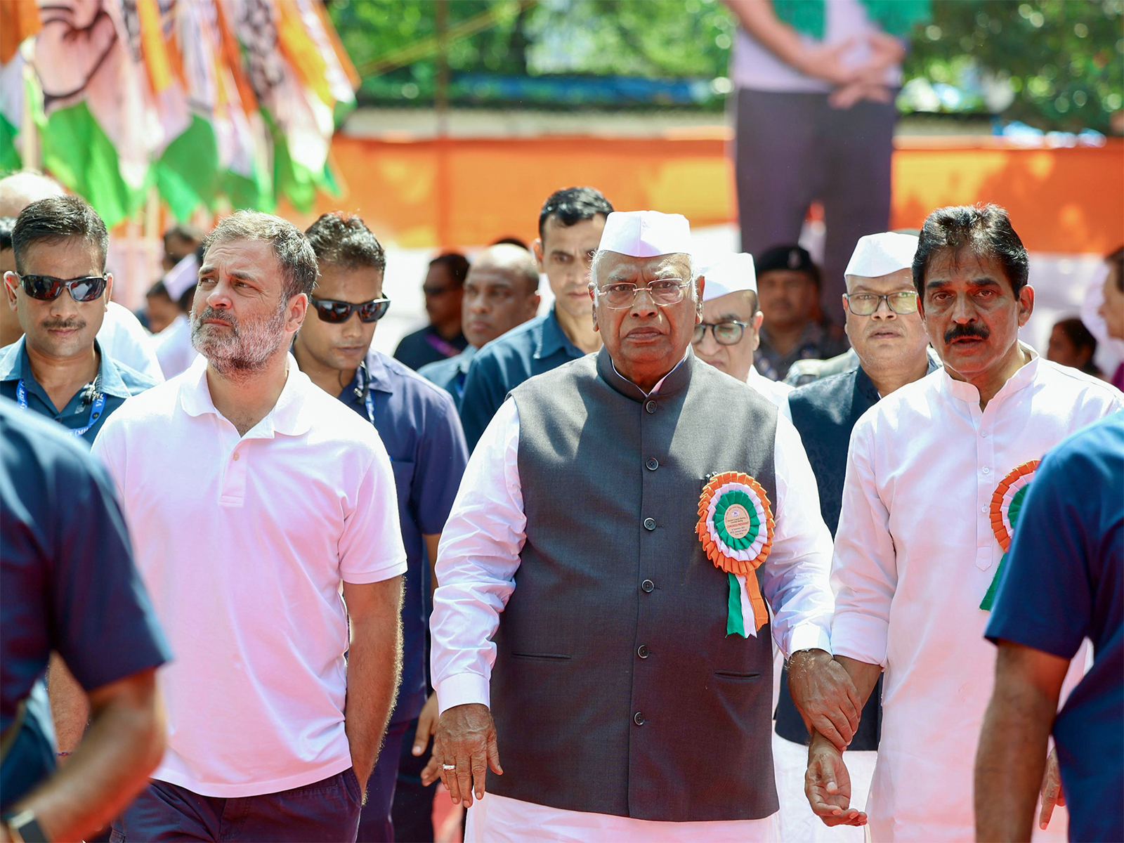 Rahul Gandhi, along with Mallikarjun Kharge and KC Venugopal. (File photo/ANI) Rahul Gandhi, along with Mallikarjun Kharge and KC Venugopal. (File photo/ANI)