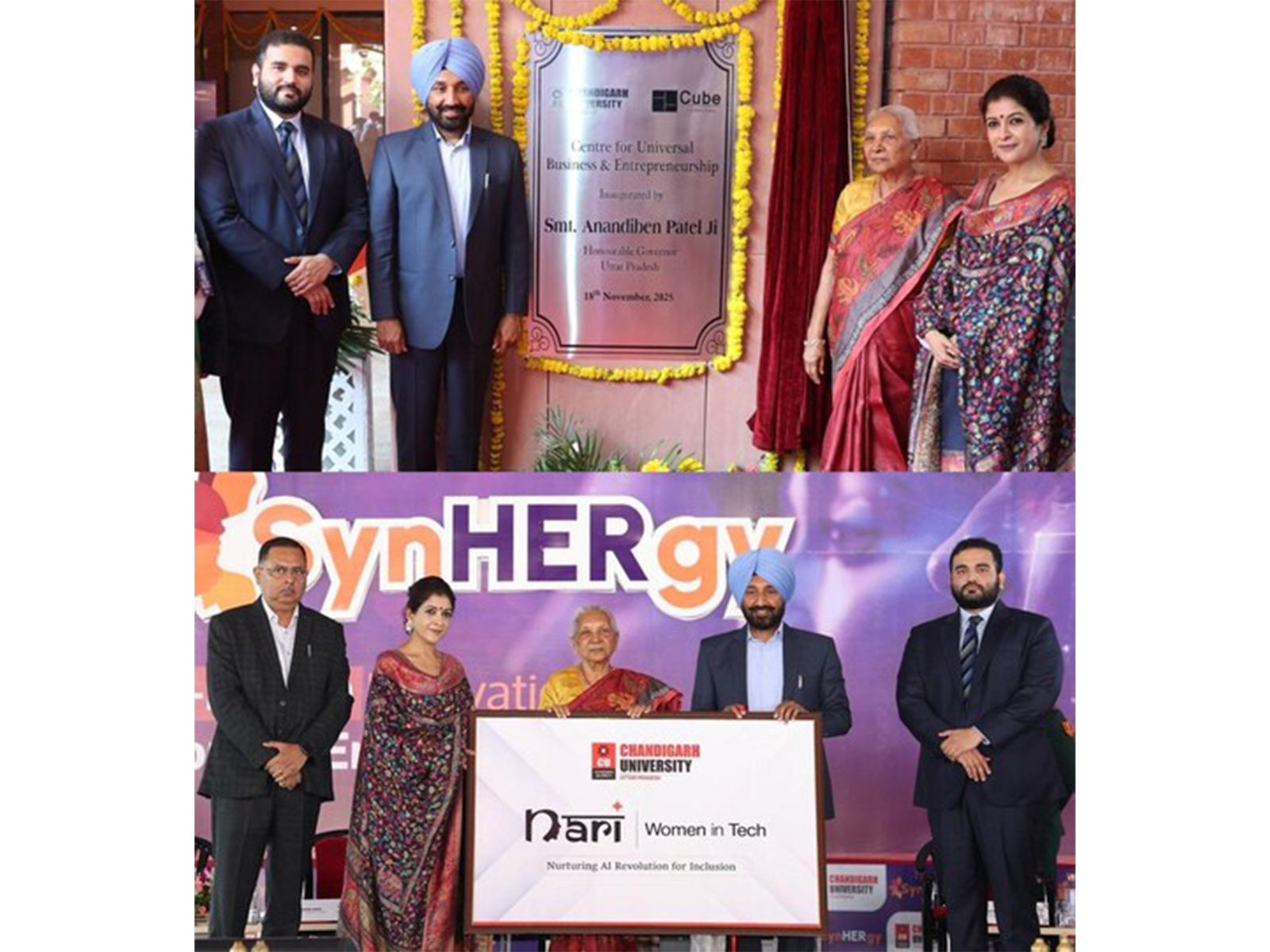 UP Governer, Anandiben Patel with MP Rajya Sabha & Chancellor, Chandigarh University Satnam Singh Sandhu Inaugurating multiple initiatives at Chandigarh University UP campus in Unnao