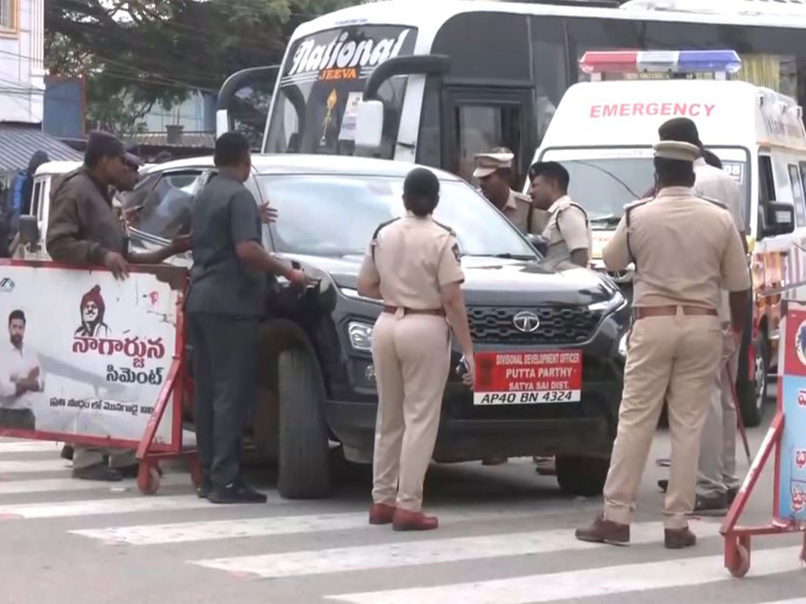 Police officials deployed ahead of PM Moid's visit in Sri Sathya Sai district (Photo/ANI)