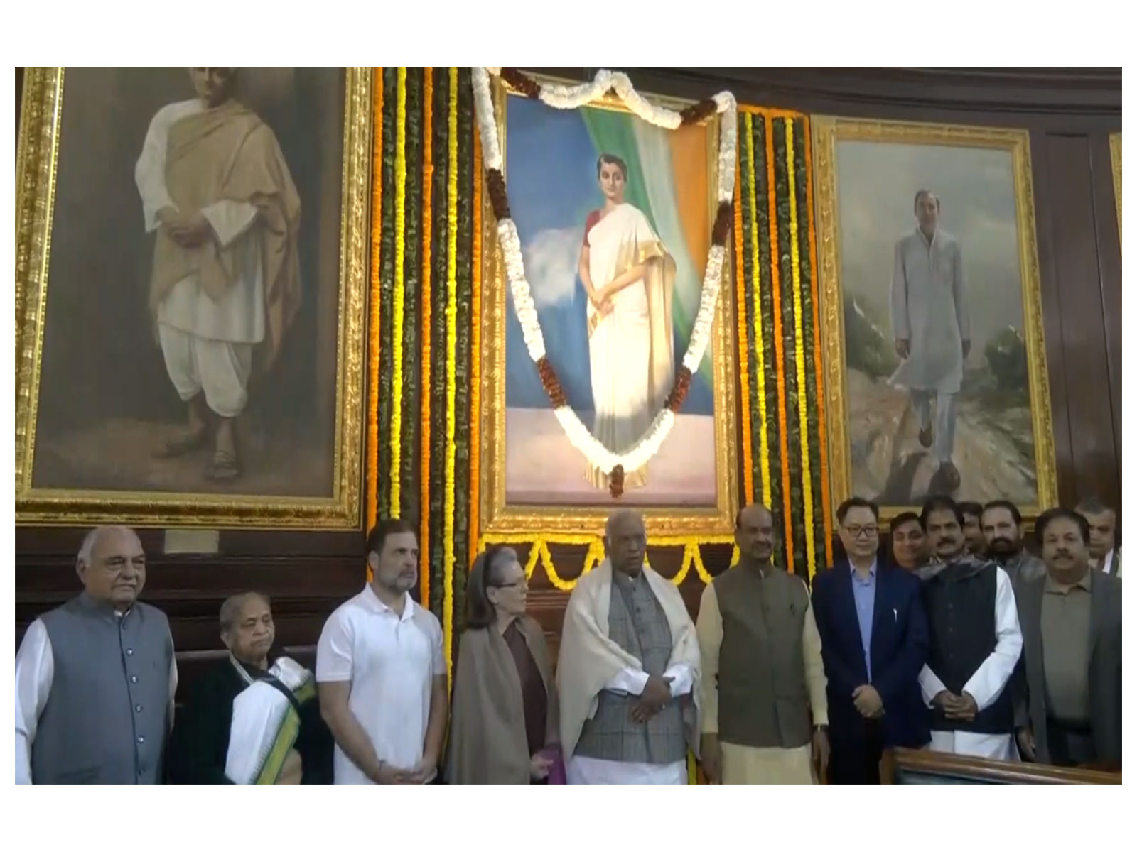 Lok Sabha Speaker Om Birla with other parliamentarians at the Central Hall (Photo/ANI) Lok Sabha Speaker Om Birla with other parliamentarians at the Central Hall (Photo/ANI)