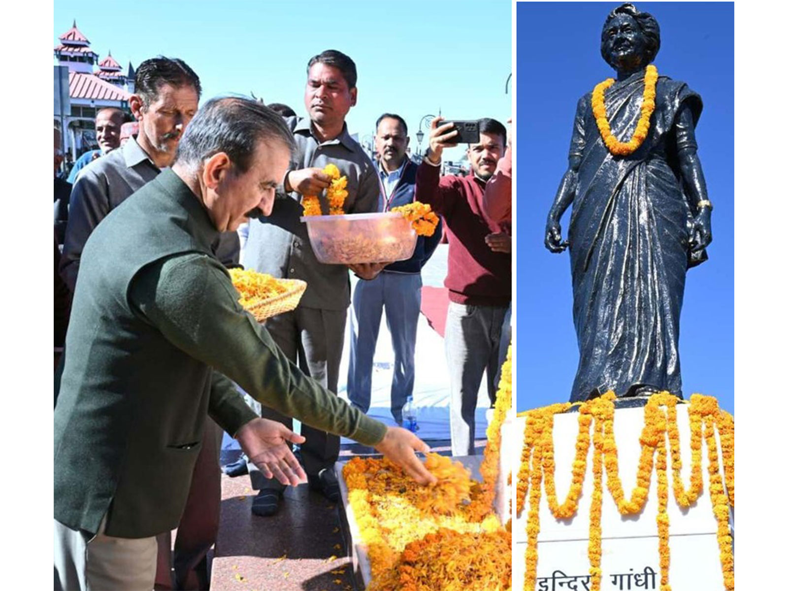 Himachal CM Sukhvinder Singh Sukhu pay tribute to Indira Gandhi on her birth anniversary (Photo/ANI) Himachal CM Sukhvinder Singh Sukhu pay tribute to Indira Gandhi on her birth anniversary (Photo/ANI)
