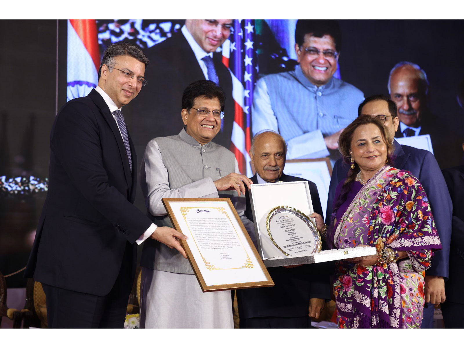 Dr. Bina Modi Felicitated with Woman Icon of the Year Award by Mr Piyush Goyal, Hon’ble Minister for Commerce and Industry, Government of India, at the 9th Business Leadership Awards of IACC Dr. Bina Modi Felicitated with Woman Icon of the Year Award by Mr Piyush Goyal, Hon’ble Minister for Commerce and Industry, Government of India, at the 9th Business Leadership Awards of IACC