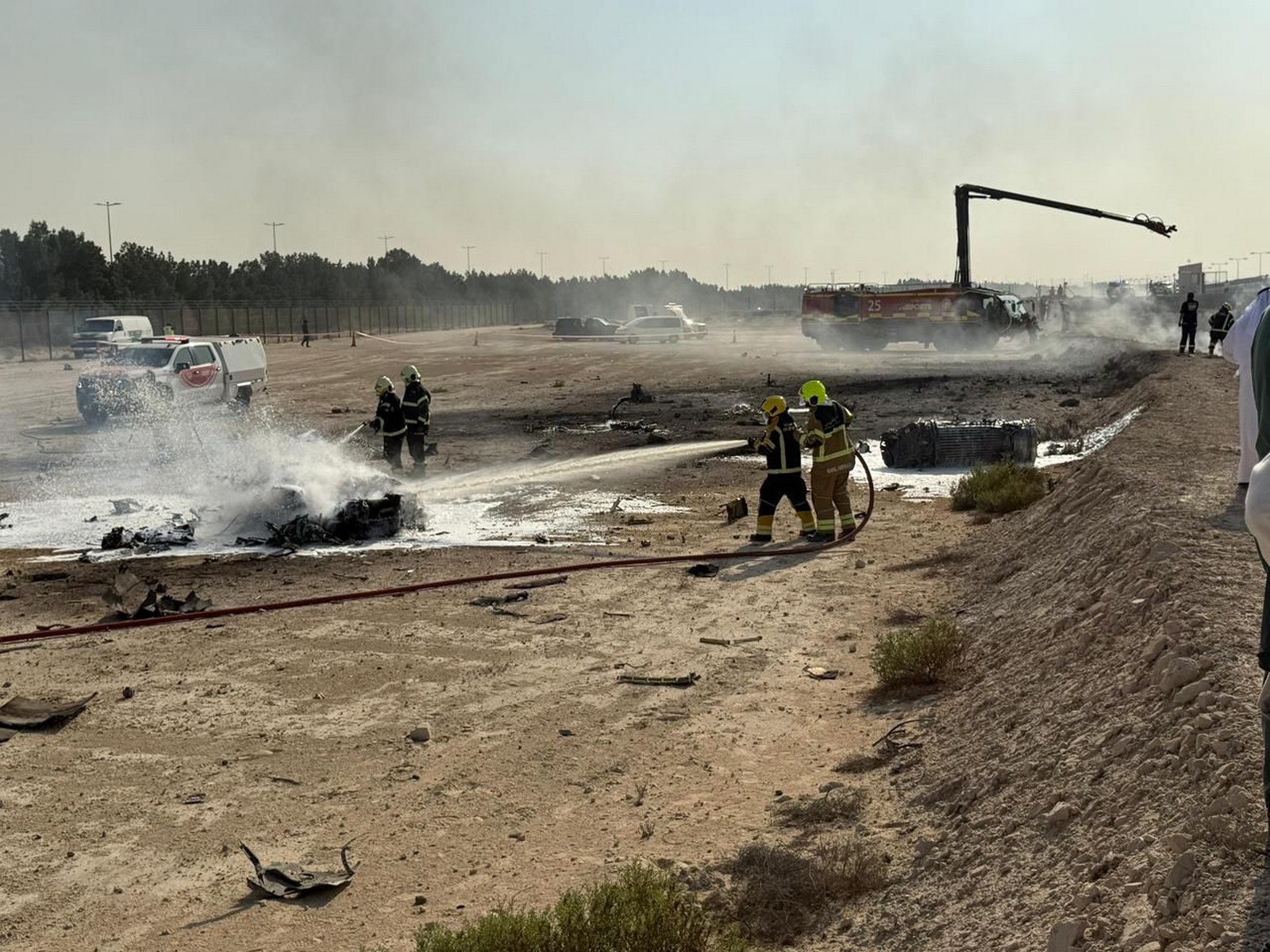 Rescue teams at Tejas crash site (Photo: X@DXBMediaOffice)