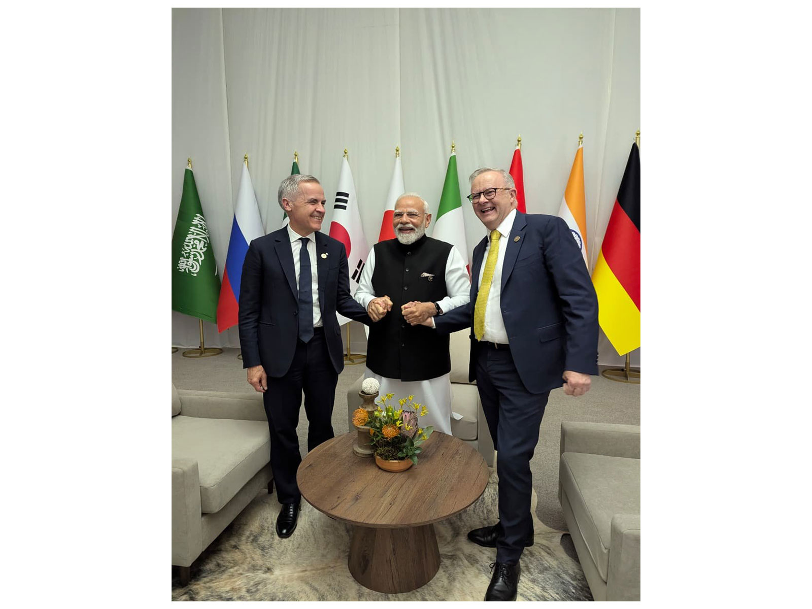Prime Minister Narendra Modi, Anthony Albanese, PM of Australia and Mark Carney, PM of Canada (Photo: X@narendramodi)