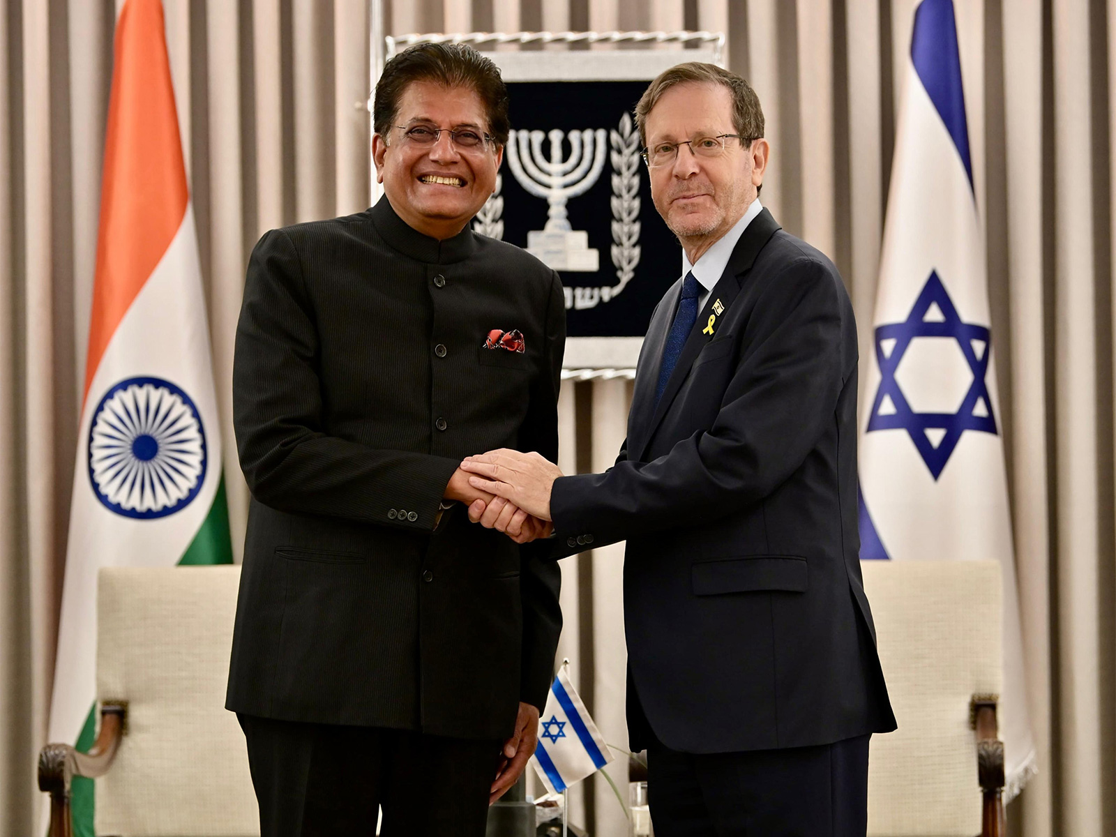 Union Minister Piyush Goyal with Israel's President Isaac Herzog. (Photo/X@PiyushGoyal) Union Minister Piyush Goyal with Israel's President Isaac Herzog. (Photo/X@PiyushGoyal)