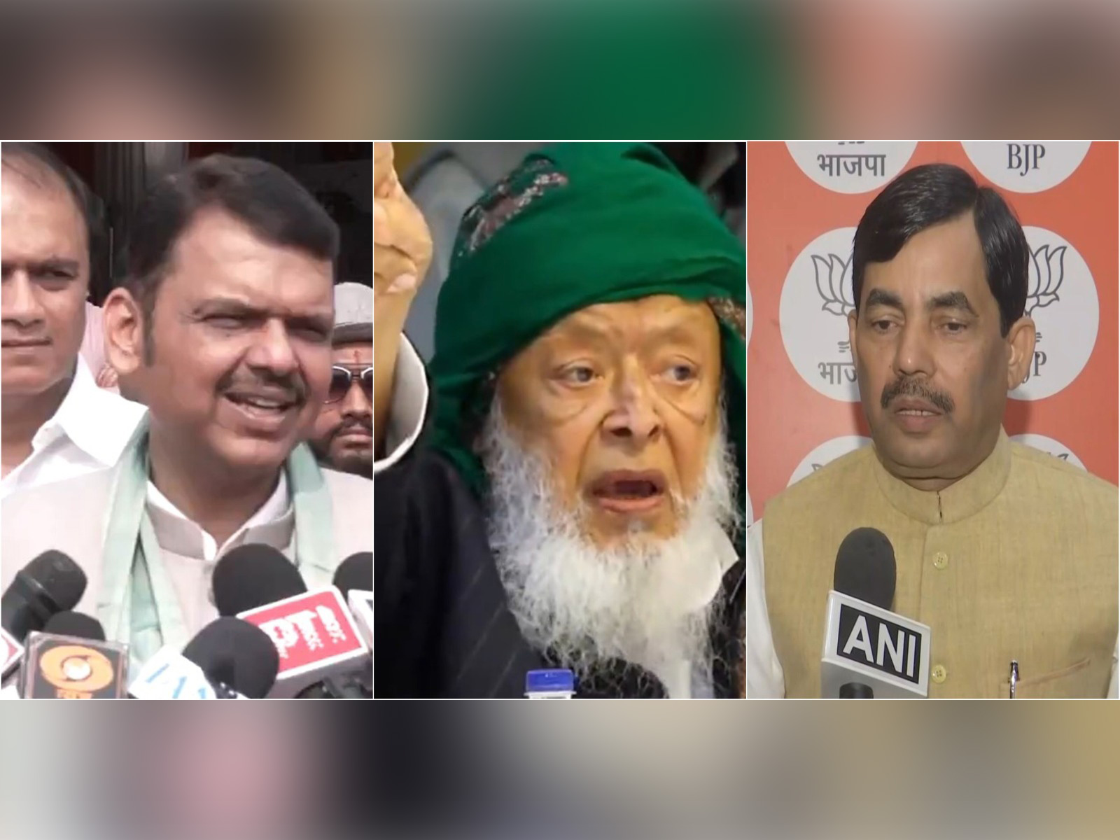 Devendra Fadnavis (left), Maulana Arshad Madani (Centre), and Syed Shahnawaz Hussain (right) Devendra Fadnavis (left), Maulana Arshad Madani (Centre), and Syed Shahnawaz Hussain (right)