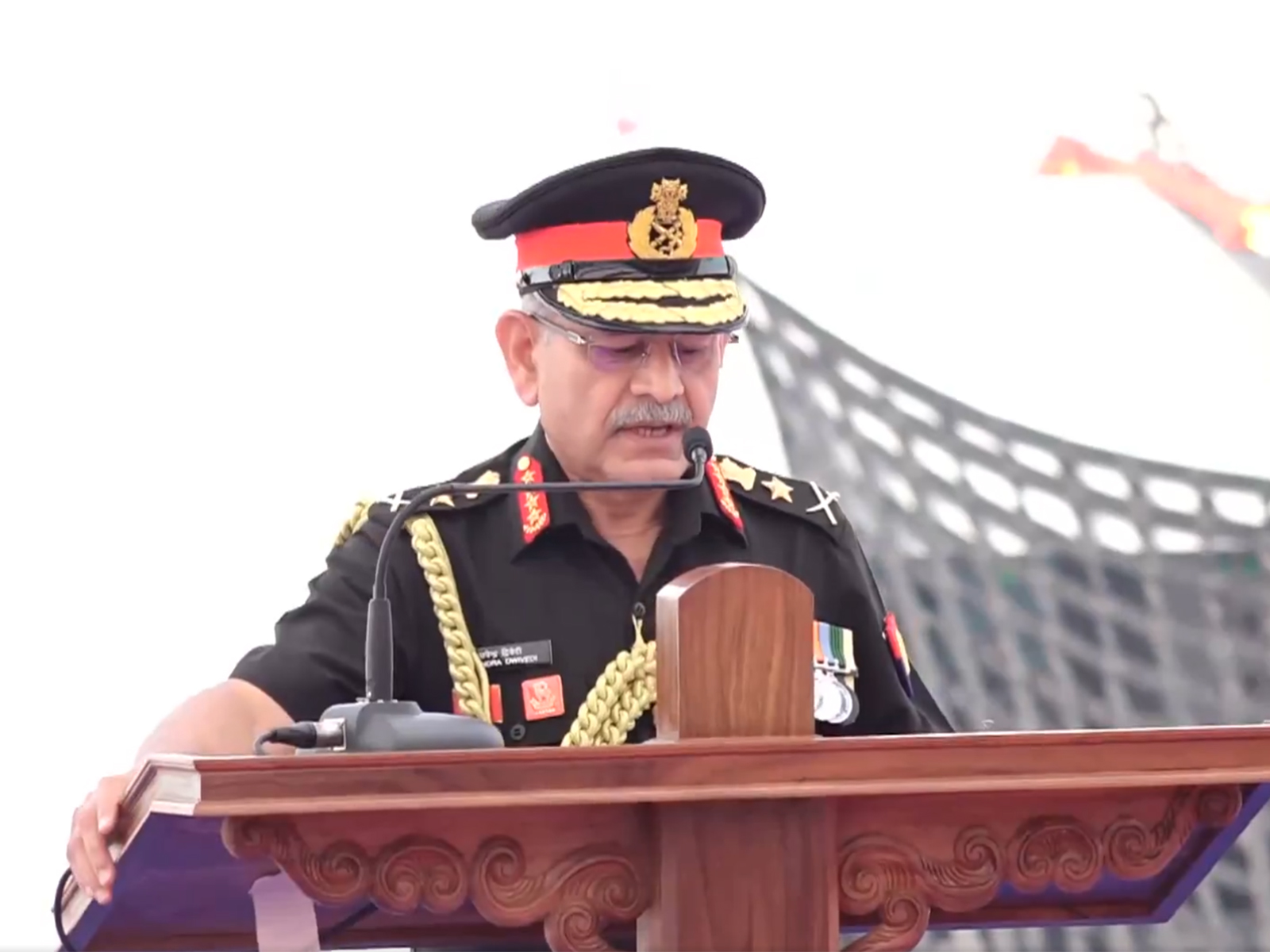 COAS Upendra Dwivedi during commissioning of INS Mahe. (Photo/ANI)