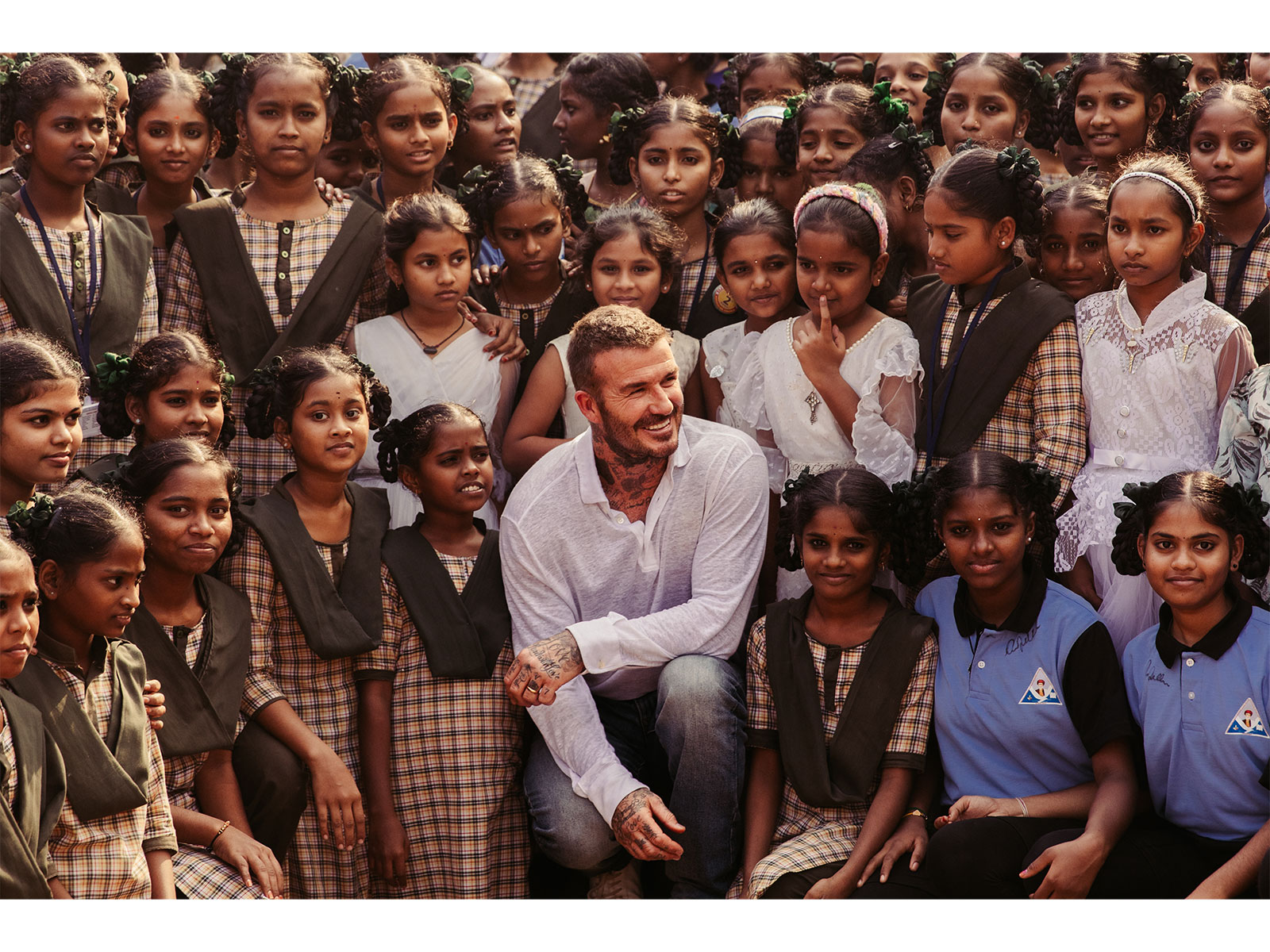 Sir David Beckham with students of  MJPAPBCWREIS residential school  in Visakhapatnam