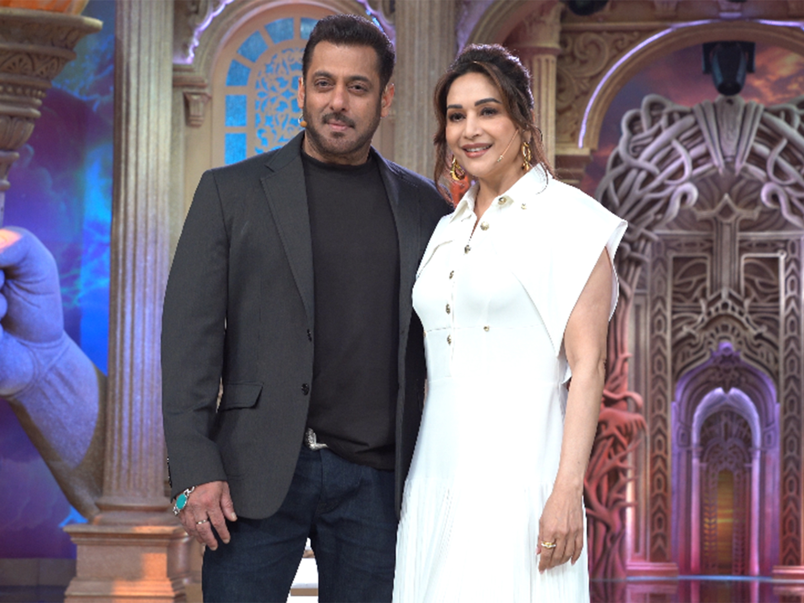 Stars Madhuri Dixit Nene and Salman Khan (Image source: ANI) Stars Madhuri Dixit Nene and Salman Khan (Image source: ANI)