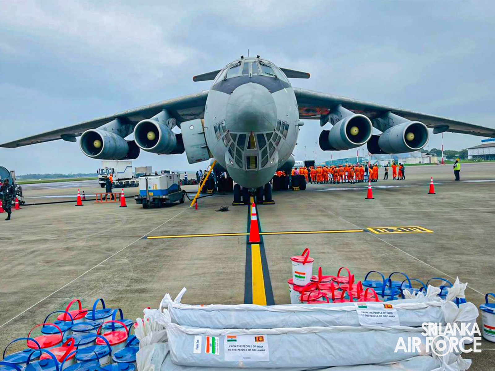 IAF’s IL-76 aircraft arrives in Sri Lanka carrying 80 NDRF personnel and relief supplies. (Photo: X/@airforcelk)