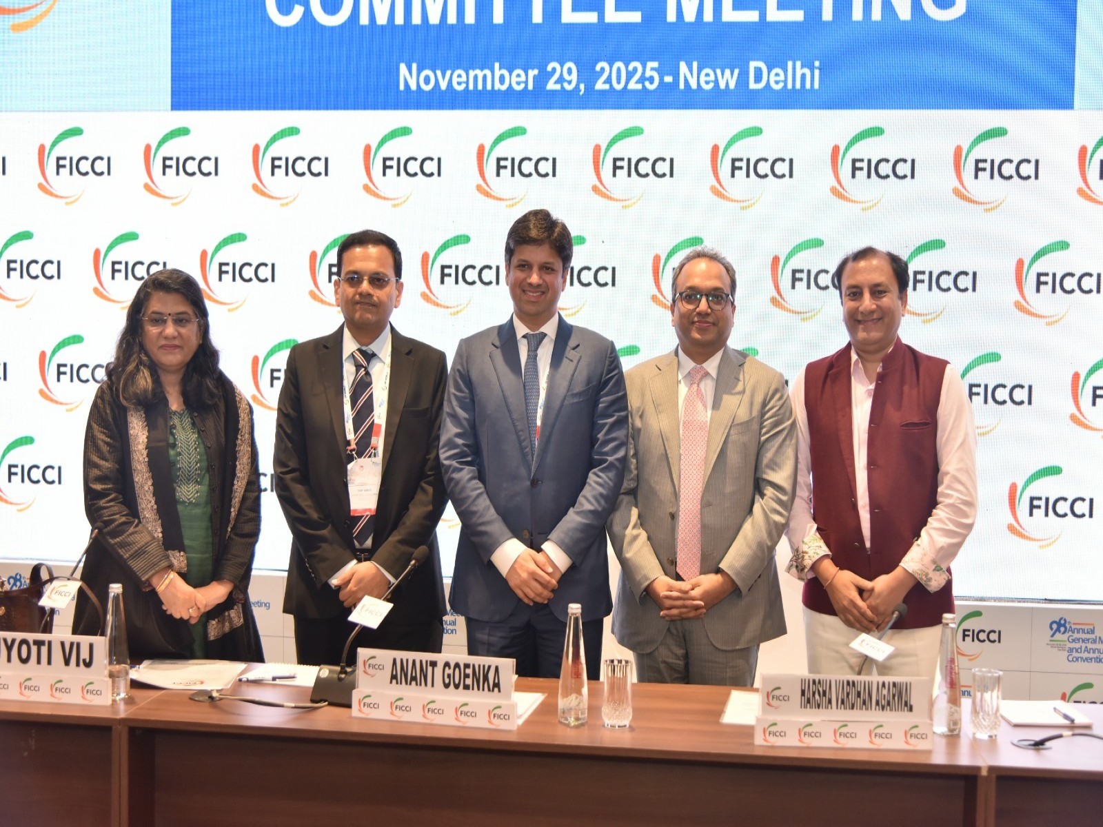 (L to R) FICCI Leadership:-Jyoti Vij, Director General; Vijay Sankar, Senior Vice President; Anant Goenka, President; Harsha Vardhan Agarwal, Immediate Past President; Puneet Dalmia, Vice President, FICCI (Image: FICCI) (L to R) FICCI Leadership:-Jyoti Vij, Director General; Vijay Sankar, Senior Vice President; Anant Goenka, President; Harsha Vardhan Agarwal, Immediate Past President; Puneet Dalmia, Vice President, FICCI (Image: FICCI)