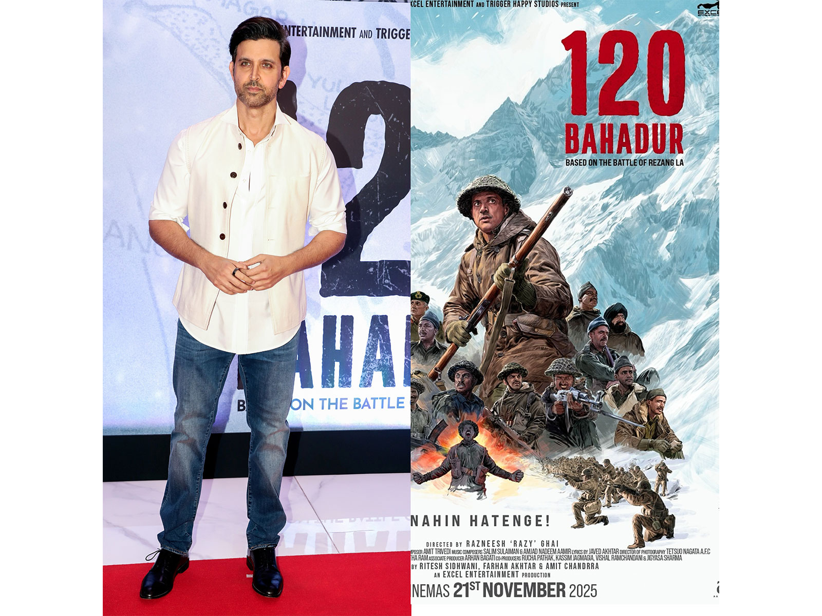 Hrithik Roshan (Photo/ANI) and 120 Bahadur poster (Photo/Instagram@faroutakhtar)