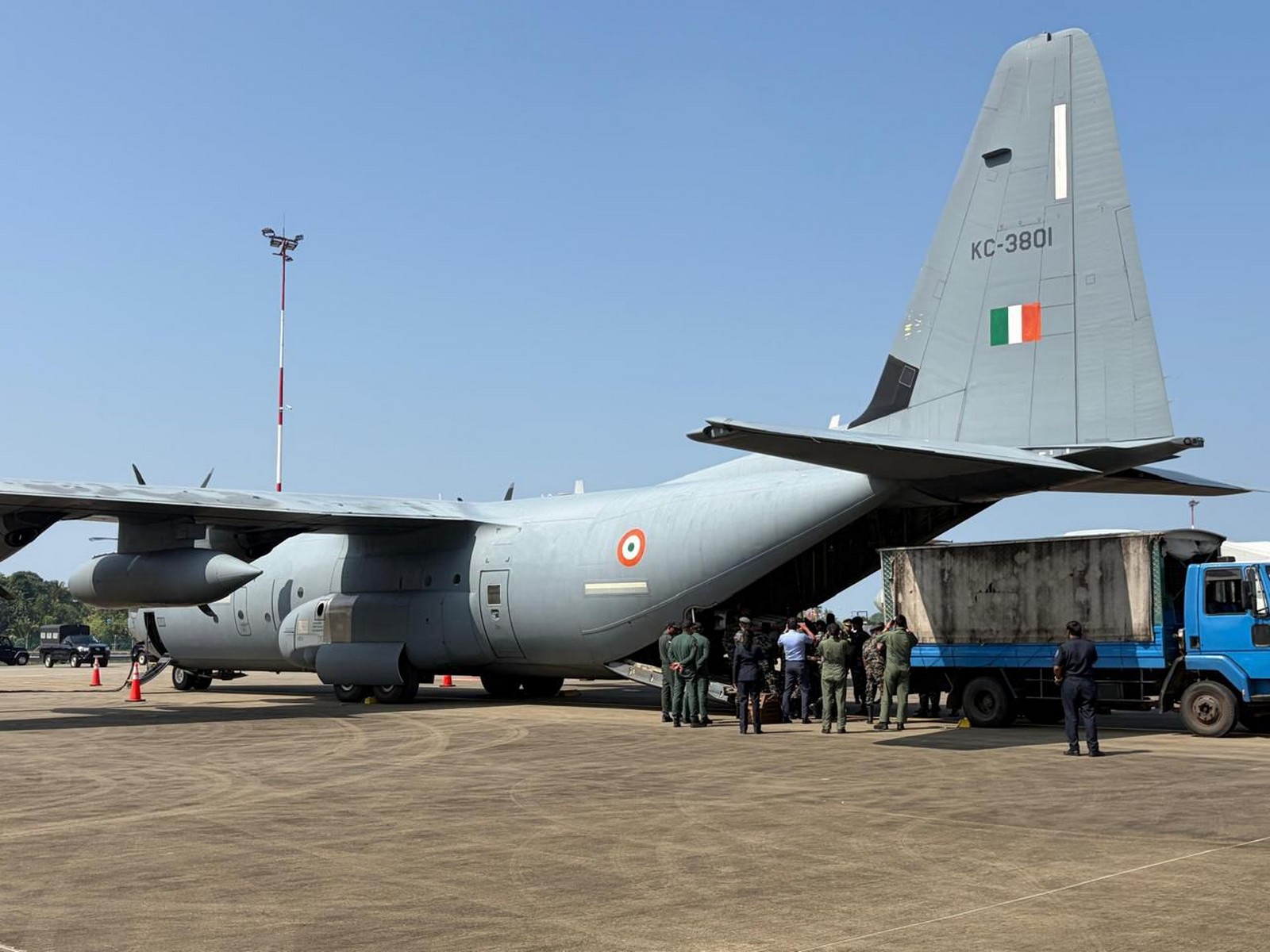 C-130J arrives in Colombo with NDRF load (Photo/IAF) C-130J arrives in Colombo with NDRF load (Photo/IAF)