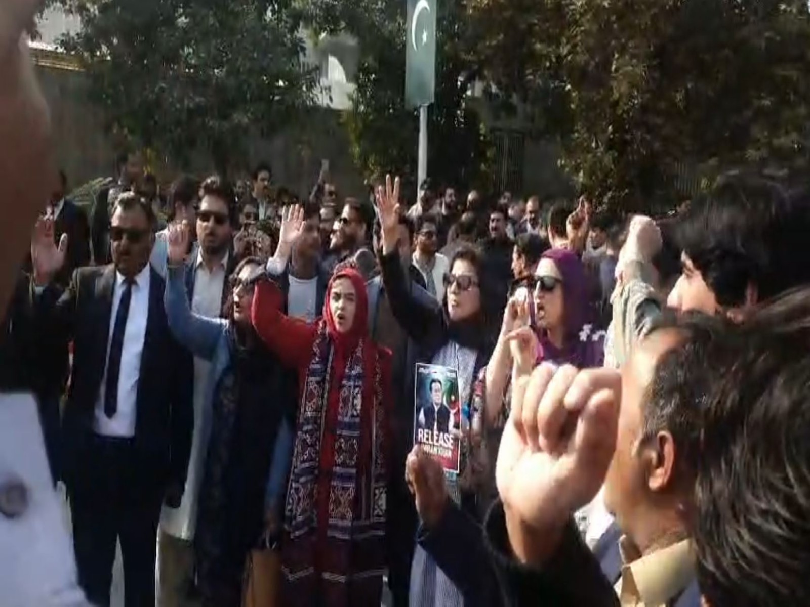PTI supporters gather outside the Islamabad High Court during a protest over former Prime Minister Imran Khan’s detention. (Photo/ANI)