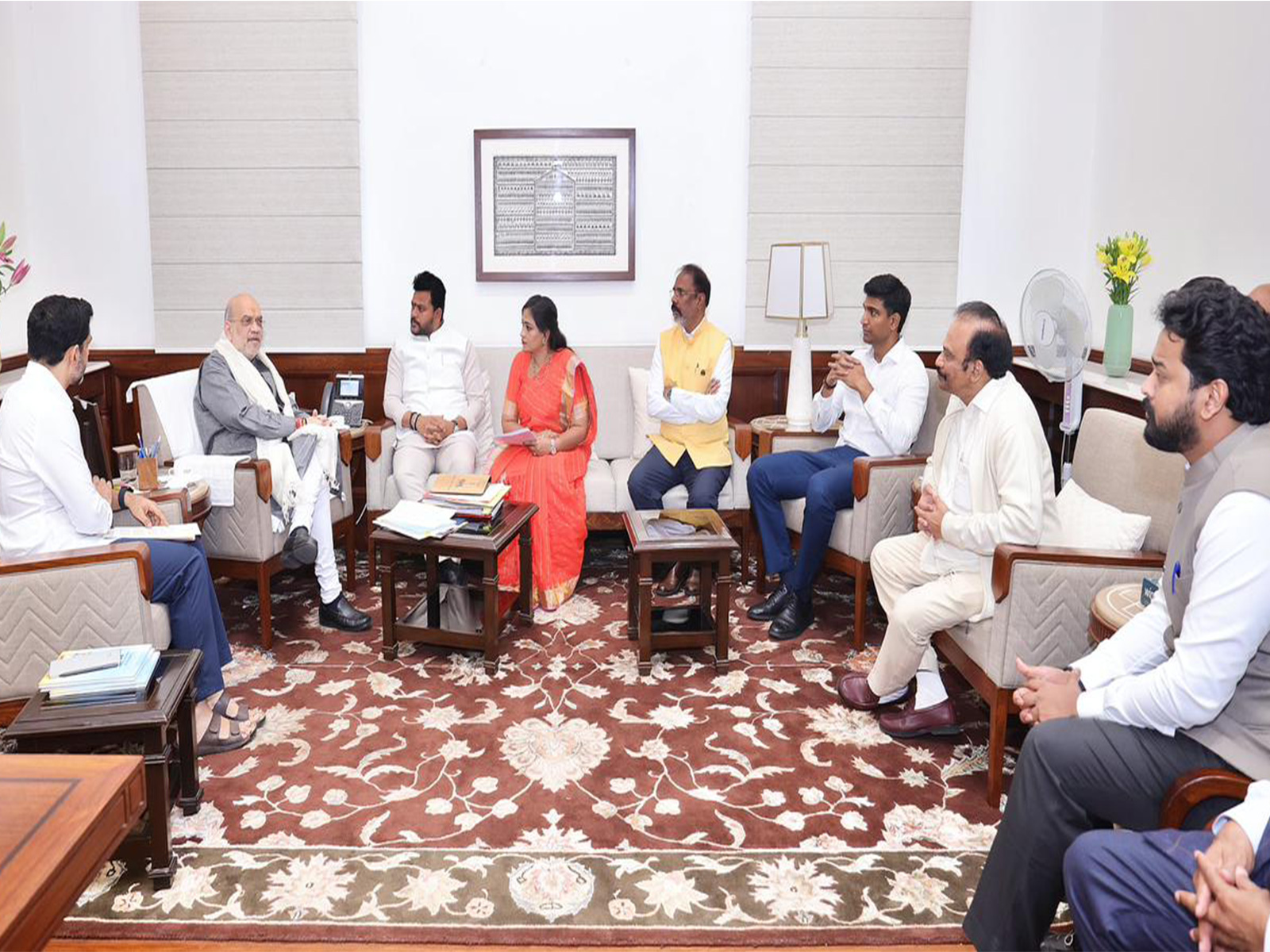Andhra Ministers, Nara Lokesh and Vangalapudi Anitha with Union Minister Amit Shah. (Photo/ANI) Andhra Ministers, Nara Lokesh and Vangalapudi Anitha with Union Minister Amit Shah. (Photo/ANI)