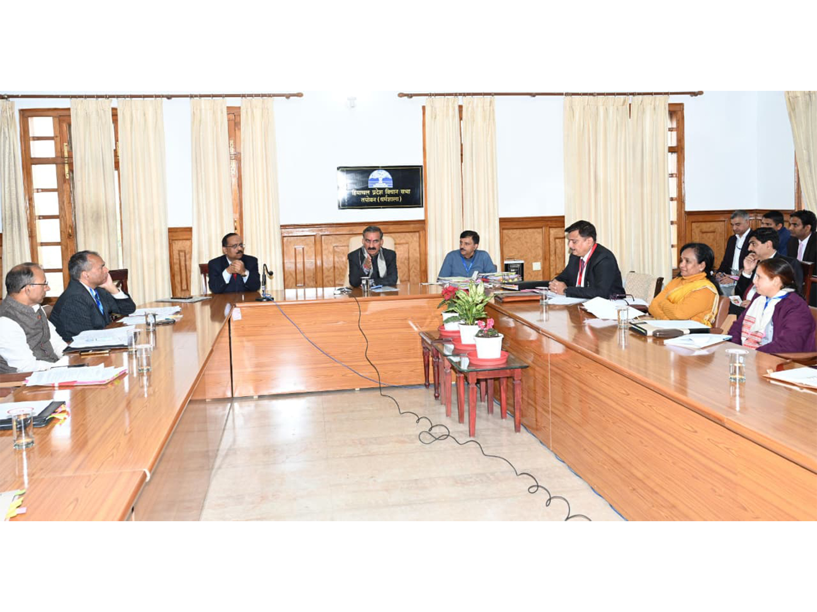 Himachal Pradesh Chief Minister Thakur Sukhvinder Singh Sukhu chairing a meeting in Dharamshala (Photo: Himachal Pradesh CMO)