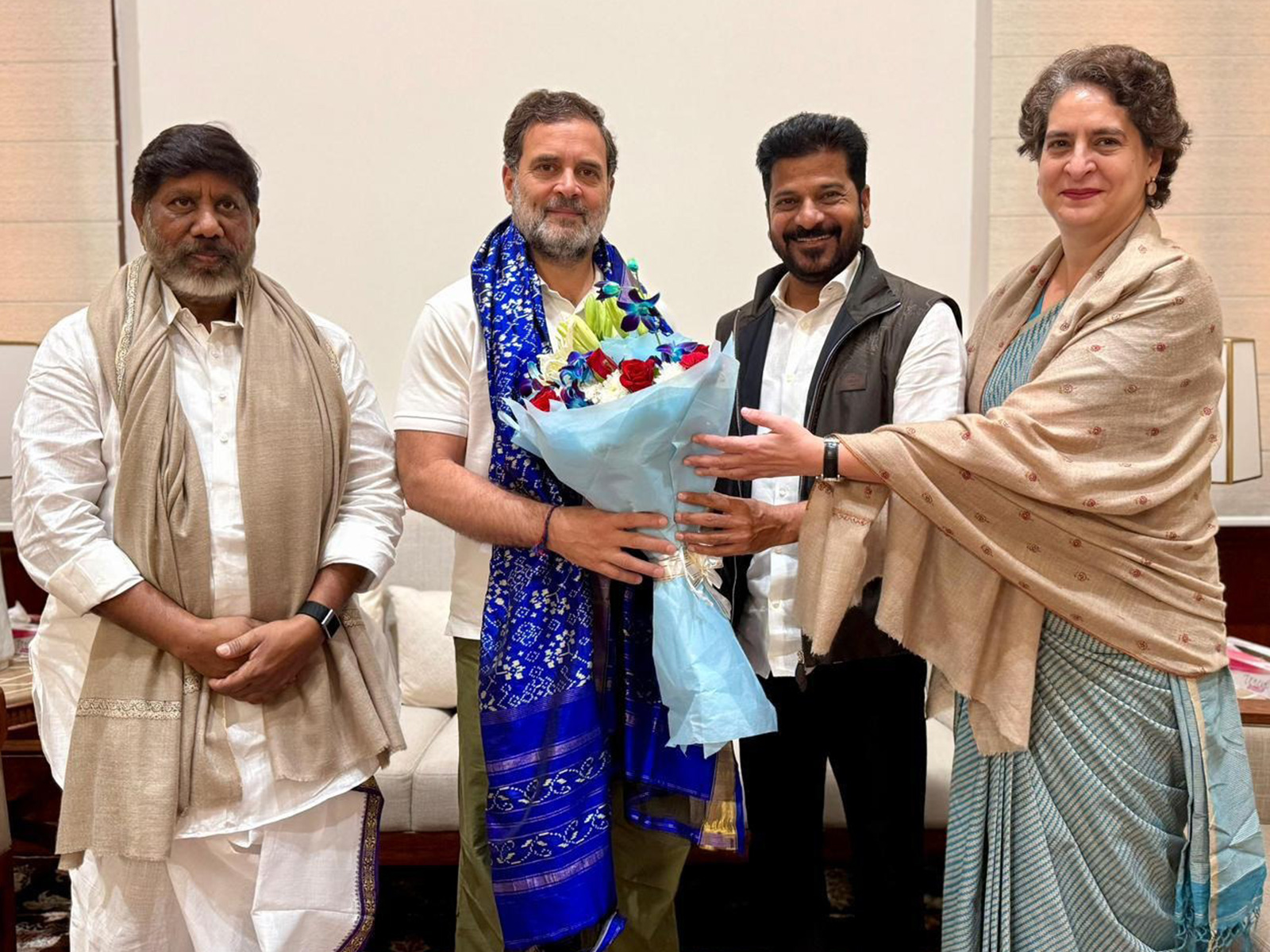 Telangana Chief Minister A. Revanth Reddy met senior Congress leaders Rahul Gandhi and MP Priyanka Gandhi (Photo/Telangana CMO)