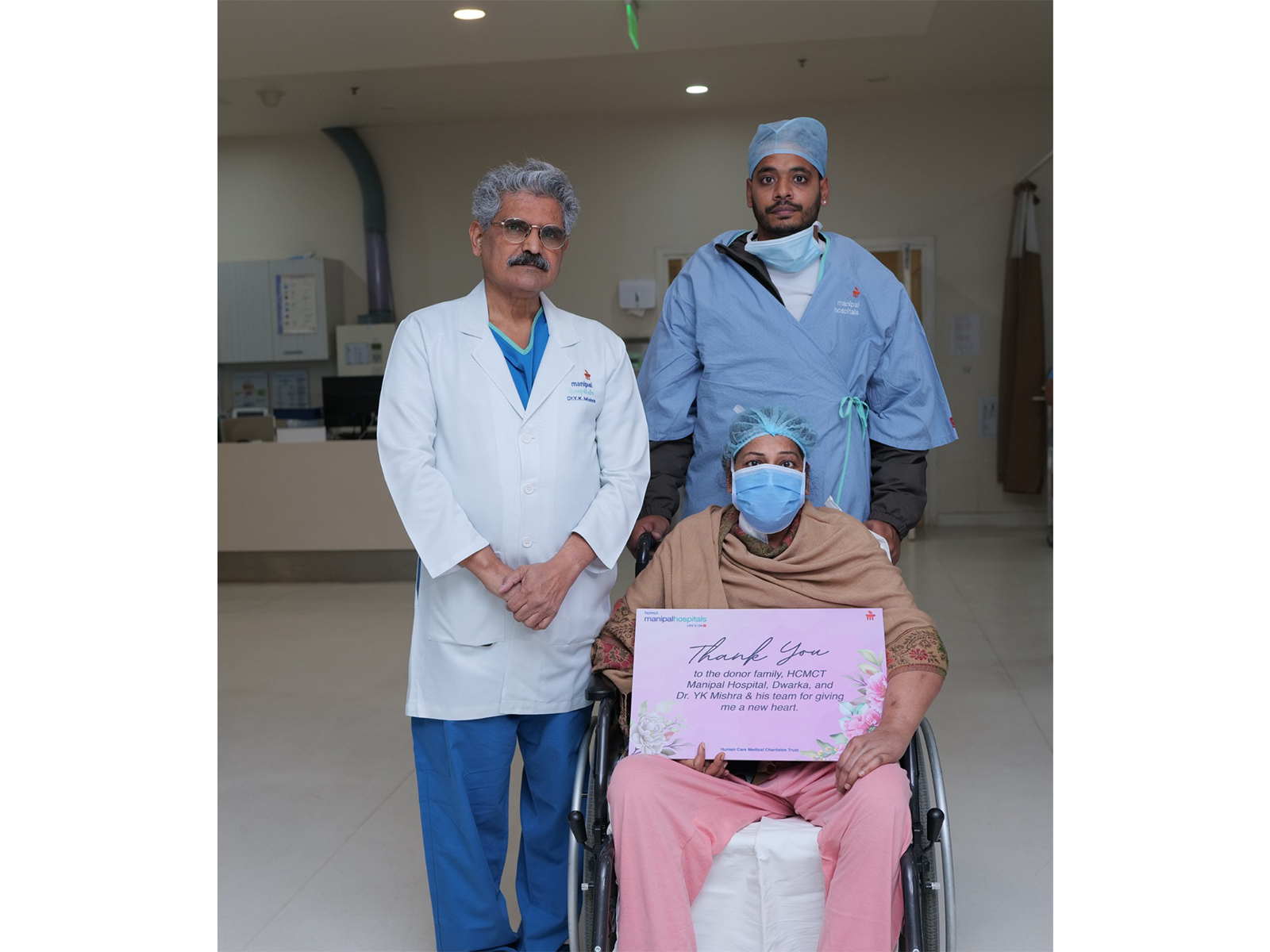 Dr. Yugal Kishore Mishra and Viji Varghese with the patient in Delhi. (Photo/ANI) Dr. Yugal Kishore Mishra and Viji Varghese with the patient in Delhi. (Photo/ANI)