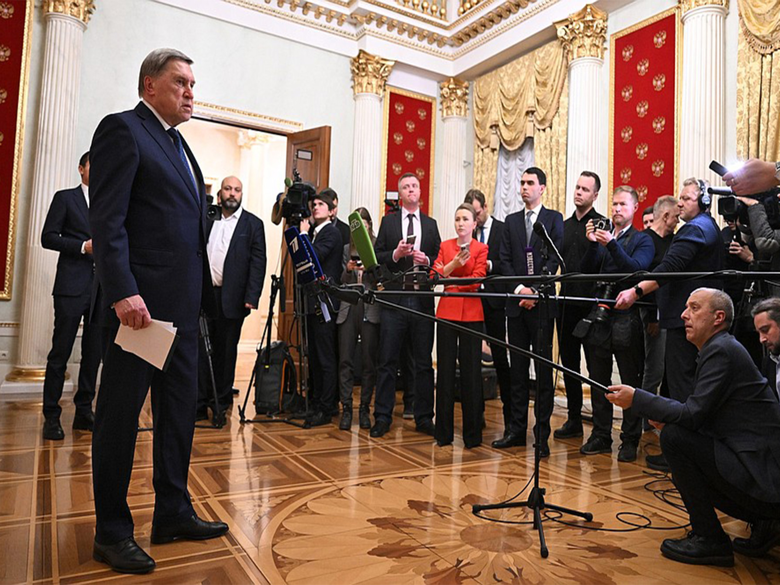 Senior Kremlin adviser Yuri Ushakov speaks to reporters in Moscow (Photo: X/@mfa_russia)