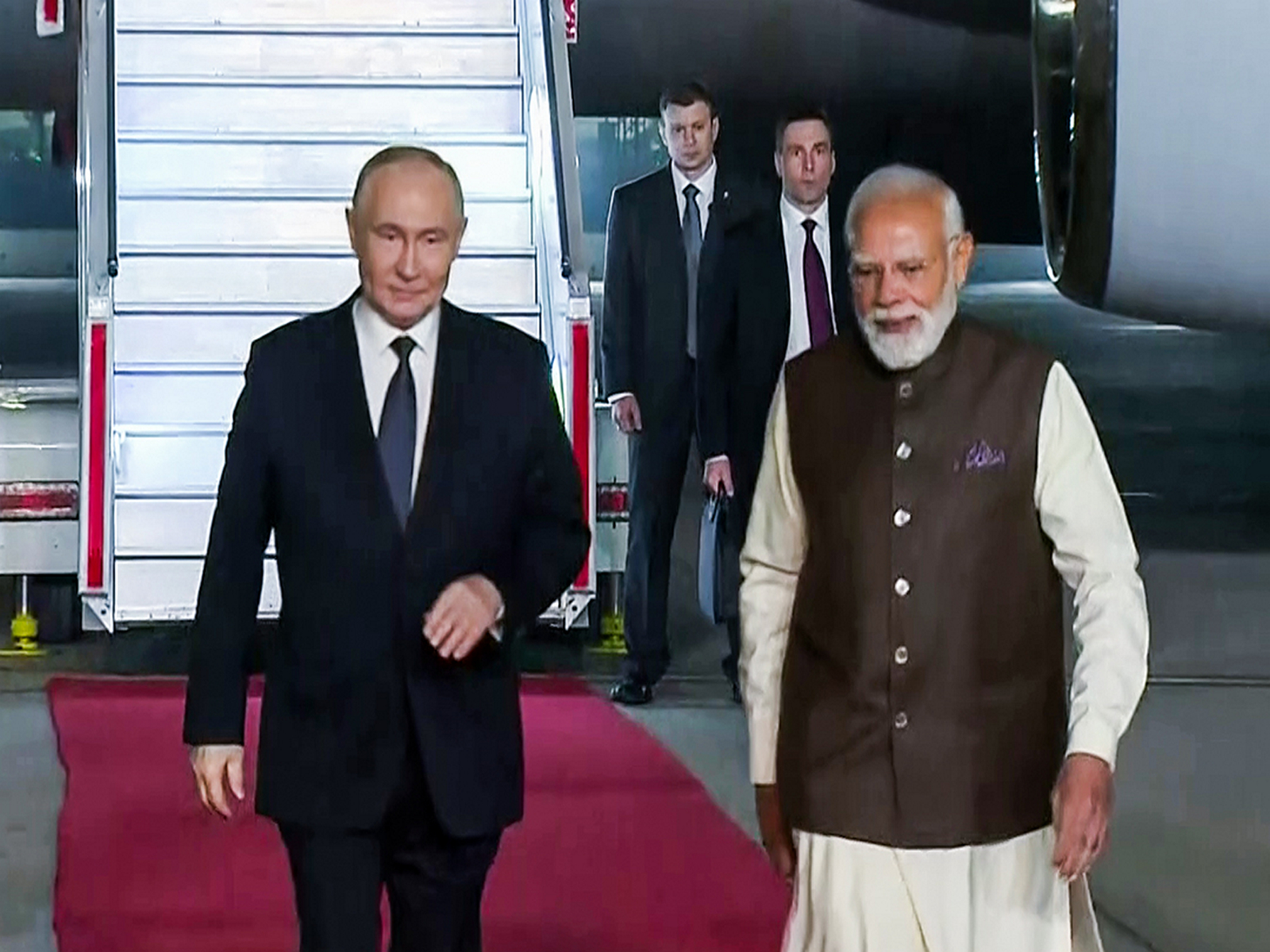 PM Modi receives Russian President Vladimir Putin as he lands in Delhi (Photo/ANI) PM Modi receives Russian President Vladimir Putin as he lands in Delhi (Photo/ANI)