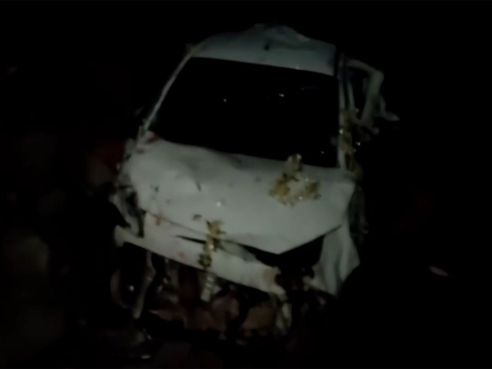 Car magled after plunging into gorge on Bhandar road in Kathua (Photo/ANI)