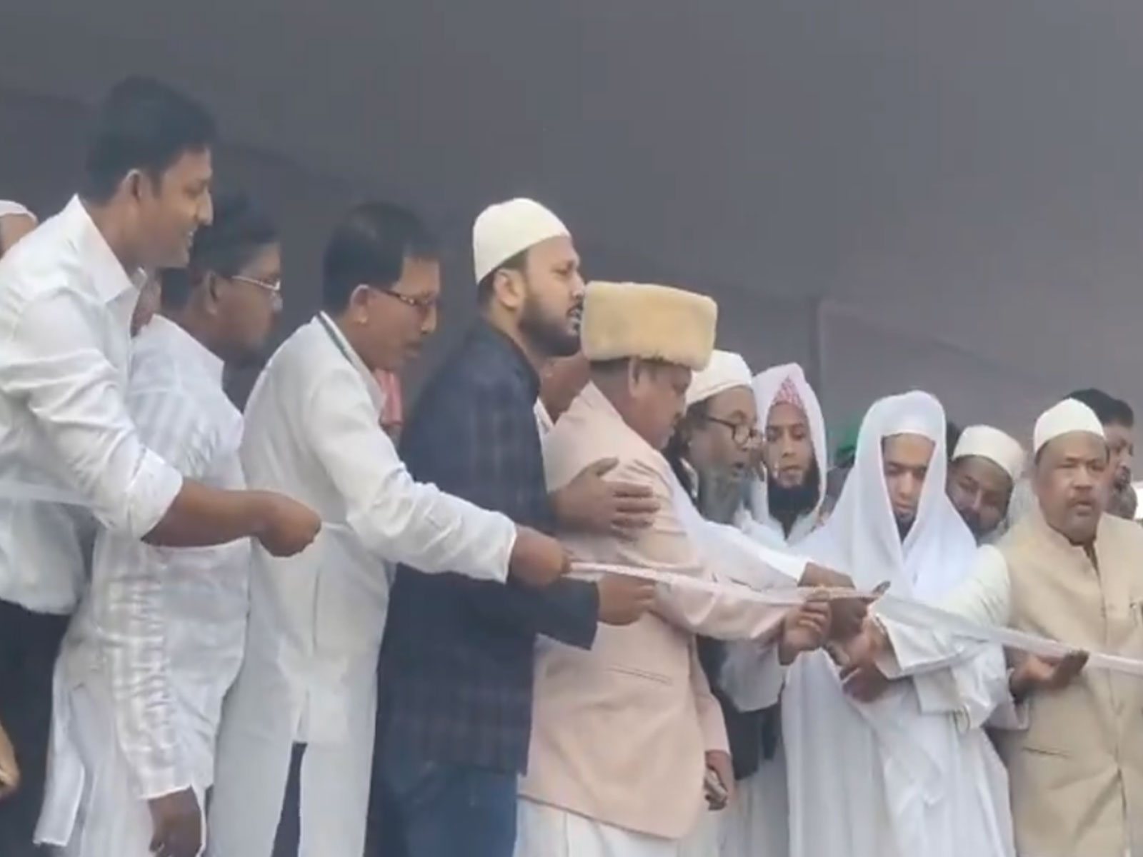 Suspended TMC MLA Humayun Kabir lays the foundation stone of Babri Masjid. (Photo/ANI)