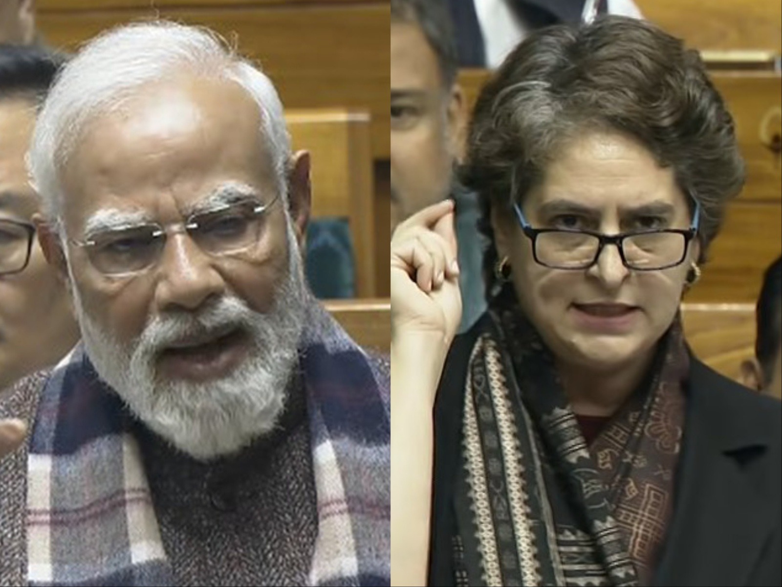 PM Narendra Modi and Congress leader Priyanka Gandhi Vadra (Photo/Sansad TV)