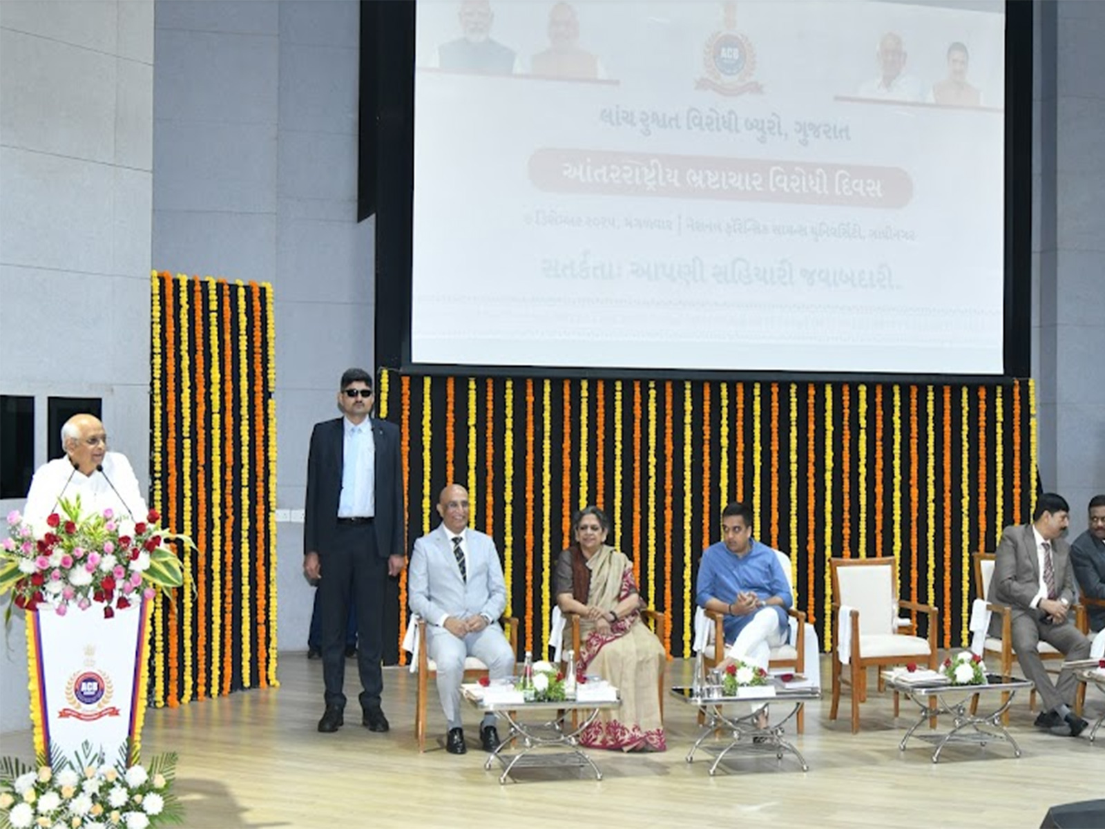 Gujarat CM Bhupendra Patel speaking at the Anti-Corruption Day programme on Tuesday. (Photo/Gujarat CMO) Gujarat CM Bhupendra Patel speaking at the Anti-Corruption Day programme on Tuesday. (Photo/Gujarat CMO)