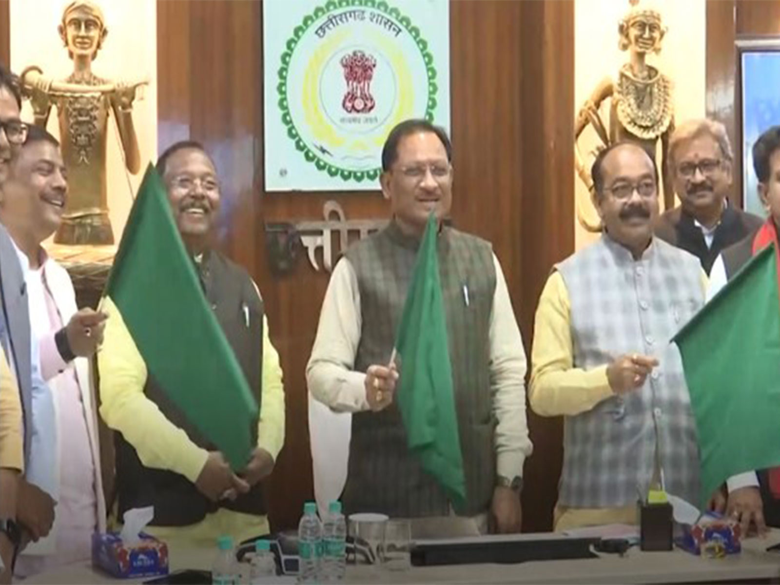 Chhattisgarh Chief Minister Vishnu Deo Sai virtually flags off Rural bus service scheme (Photo/ANI)