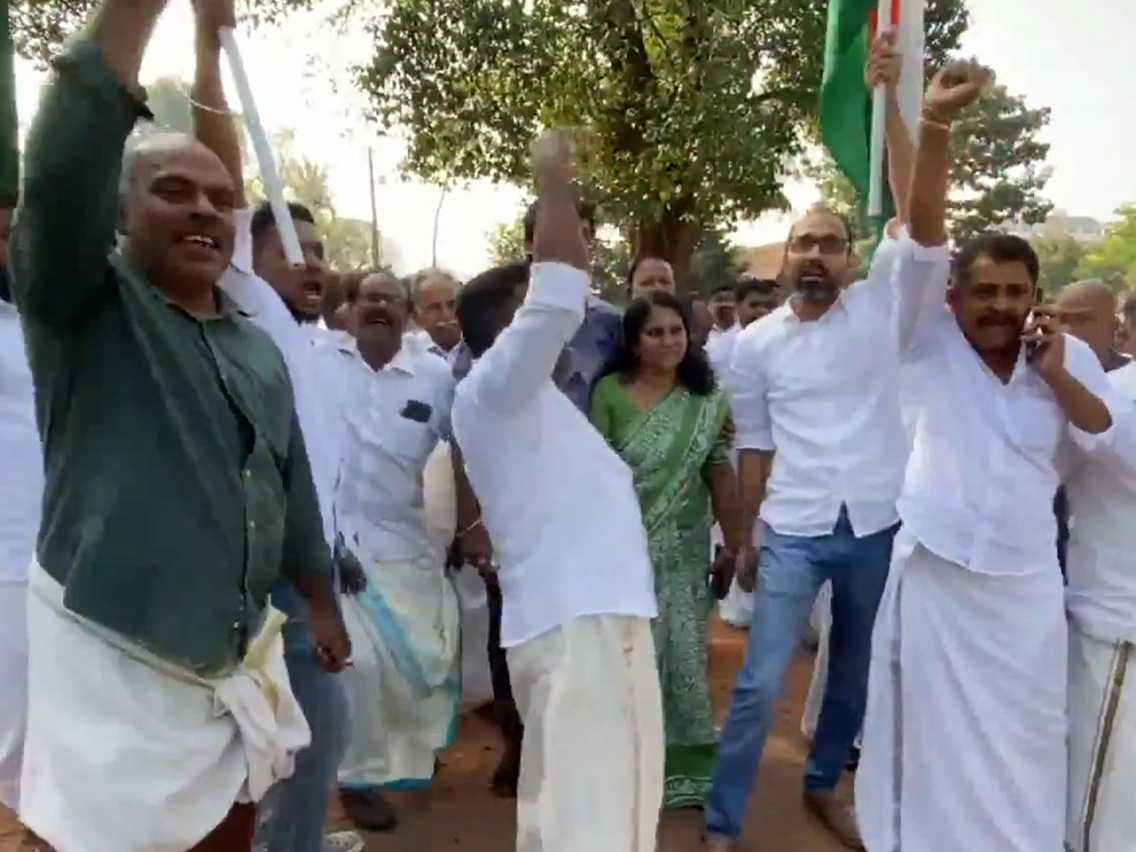 UDF party workers celebrate as Dhanya wins Kottayam ward (Photo/ ANI)