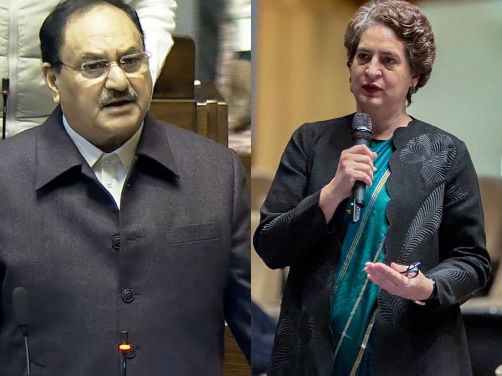 Union Minister JP Nadda and Congress MP Priyanka Gandhi Vadra (Photo/Sansad TV/ANI)