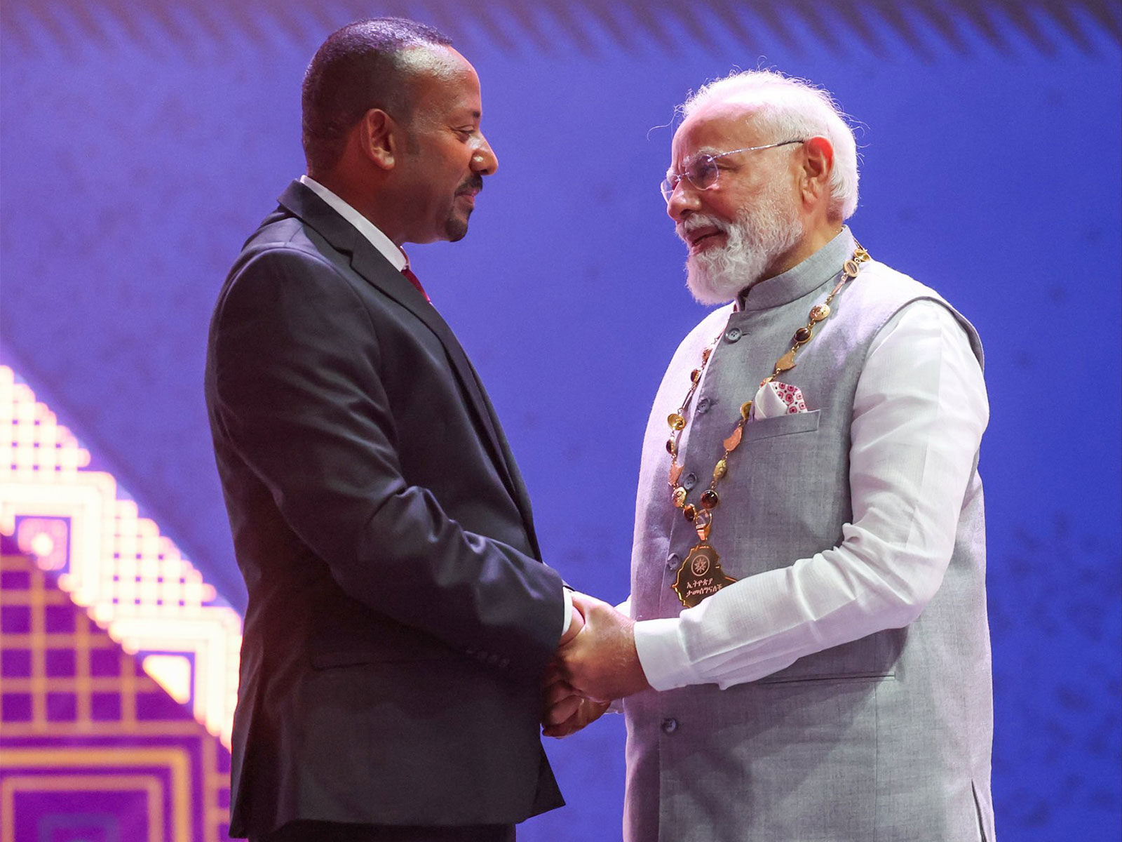PM Narendra Modi being bestowed with the ‘Great Honor Nishan of Ethiopia’, the country’s highest award by Abiy Ahmed Ali, Prime Minister of Ethiopia (Photo: X@MEAIndia)