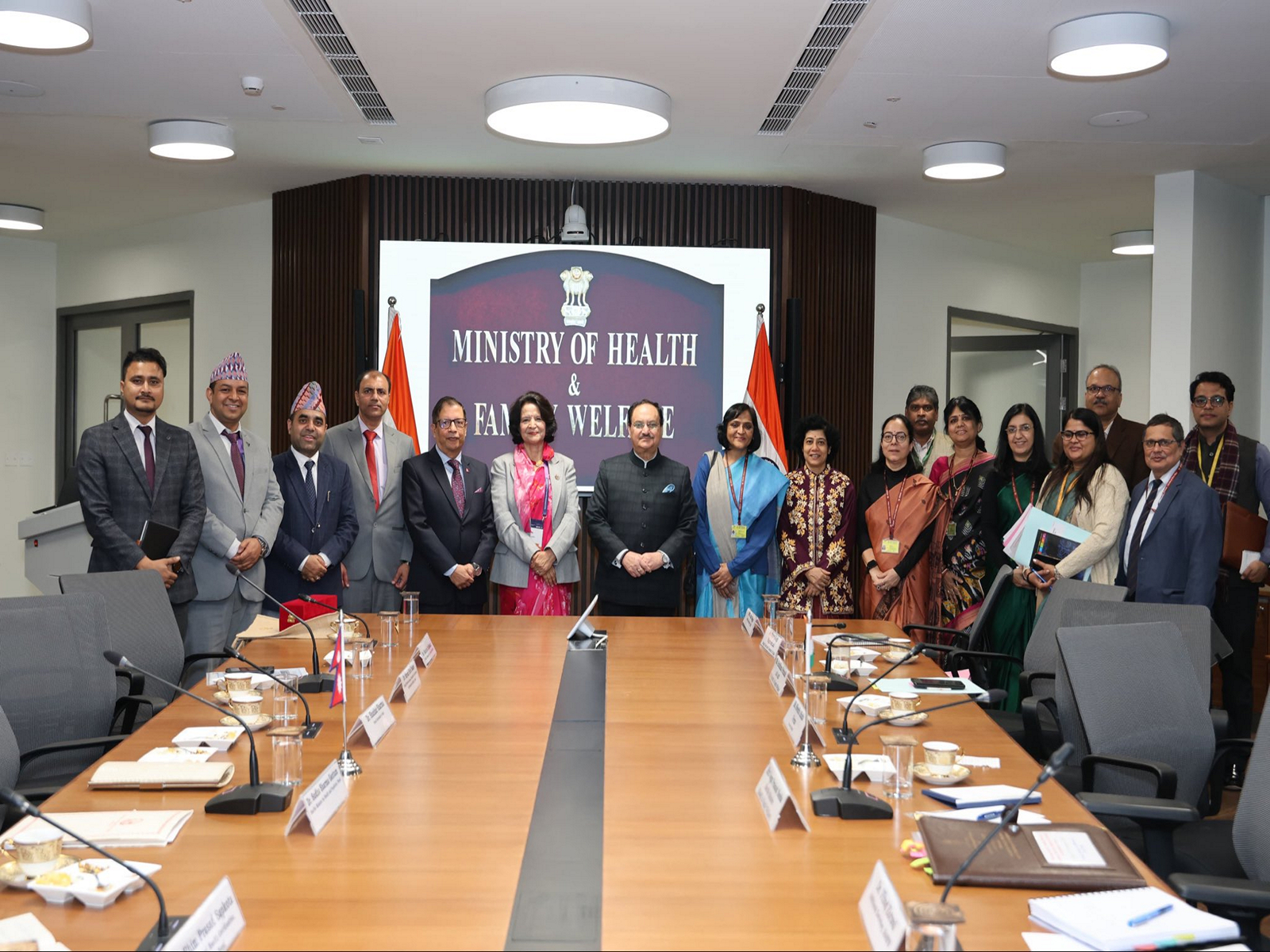 Union Health Minister JP Nadda with Sudha Sharma Gautam, Minister of Health and Population of Nepal and other delegates (Photo: X@MoHFW_INDIA) Union Health Minister JP Nadda with Sudha Sharma Gautam, Minister of Health and Population of Nepal and other delegates (Photo: X@MoHFW_INDIA)