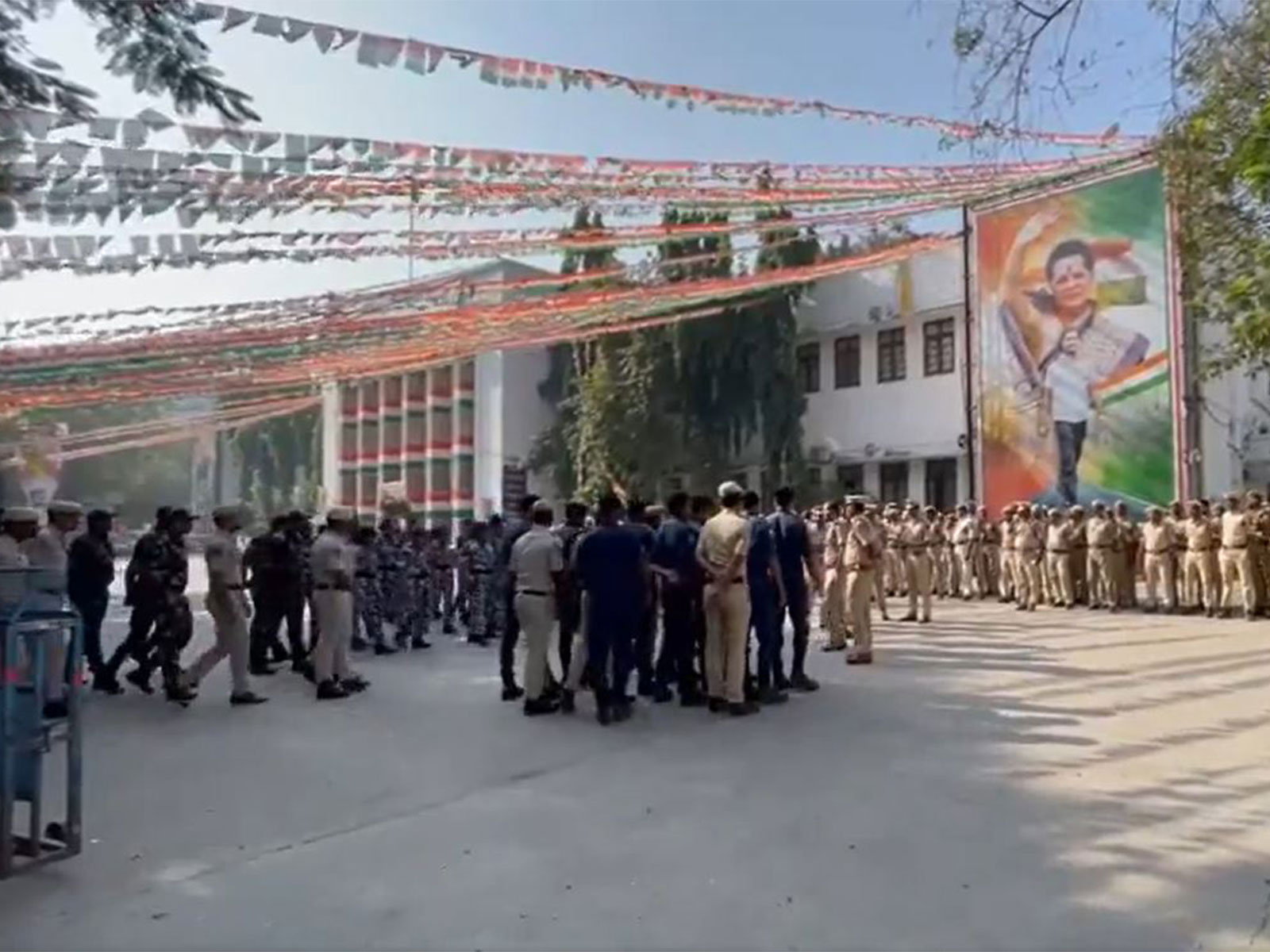 Security forces deployed at the Telangana Congress headquarters, Gandhi Bhavan, in Hyderabad (Photo/ANI)