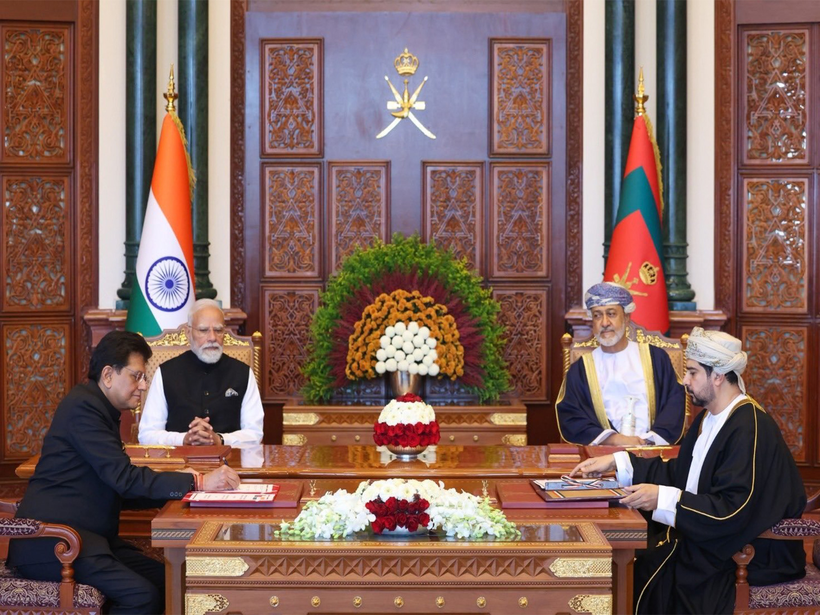 India and Oman ink the Comprehensive Economic Partnership Agreement under the leadership of PM Narendra Modi and Sultan Haitham bin Tarik in Muscat. (Photo: X/@narendramodi) India and Oman ink the Comprehensive Economic Partnership Agreement under the leadership of PM Narendra Modi and Sultan Haitham bin Tarik in Muscat. (Photo: X/@narendramodi)