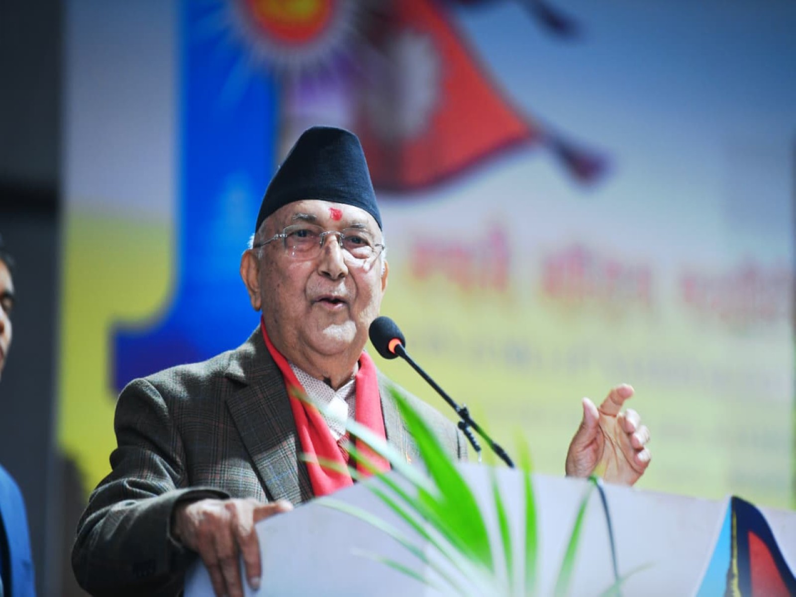 KP Sharma Oli addresses party cadres after being re-elected CPN-UML chairman in Kathmandu. (Image Source: Oli’s secretariat) KP Sharma Oli addresses party cadres after being re-elected CPN-UML chairman in Kathmandu. (Image Source: Oli’s secretariat)