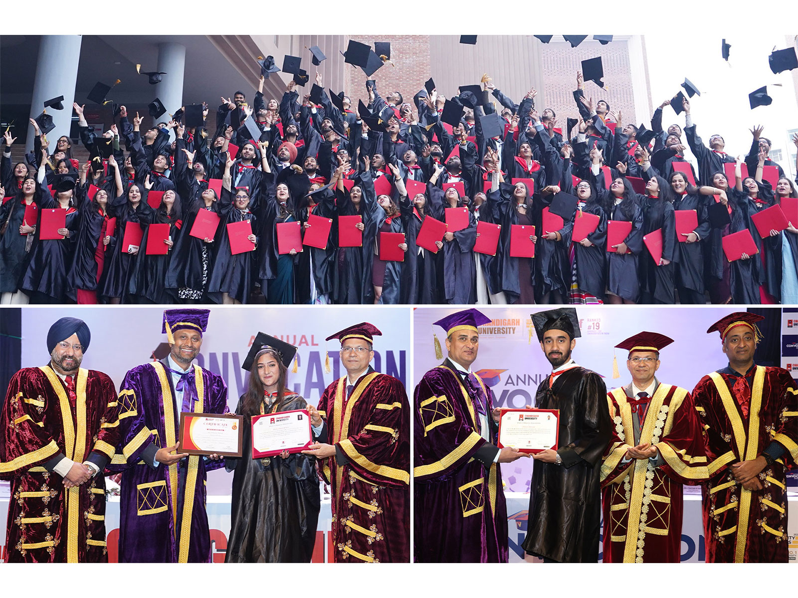 Chandigarh University students celebrating their success after receiving degrees during Annual Convocation 2025 at Gharuan Campus Chandigarh University students celebrating their success after receiving degrees during Annual Convocation 2025 at Gharuan Campus