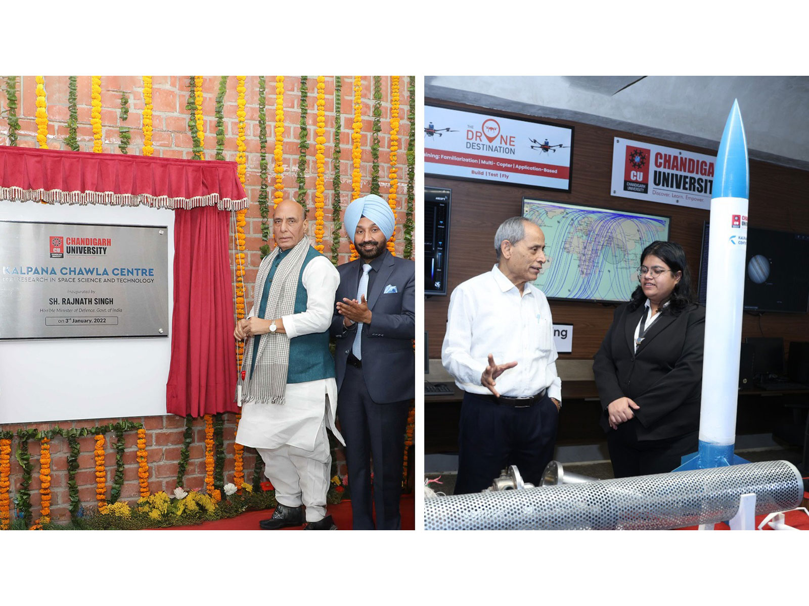 Union Minister of Defence Rajnath Singh Inaugurating Kalpana Chawla Centre for Research in Space Science and Technology (KCC) at Chandigarh University