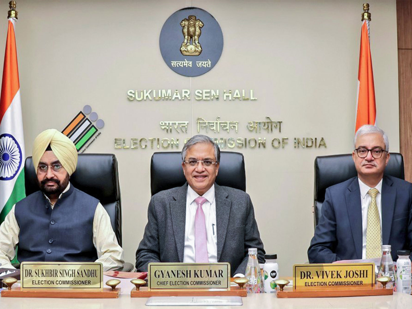CEC Gyanesh Kumar, Election commissioners Sukhbir Singh Sandhu and Vivek Joshi (Photo/ANI) CEC Gyanesh Kumar, Election commissioners Sukhbir Singh Sandhu and Vivek Joshi (Photo/ANI)