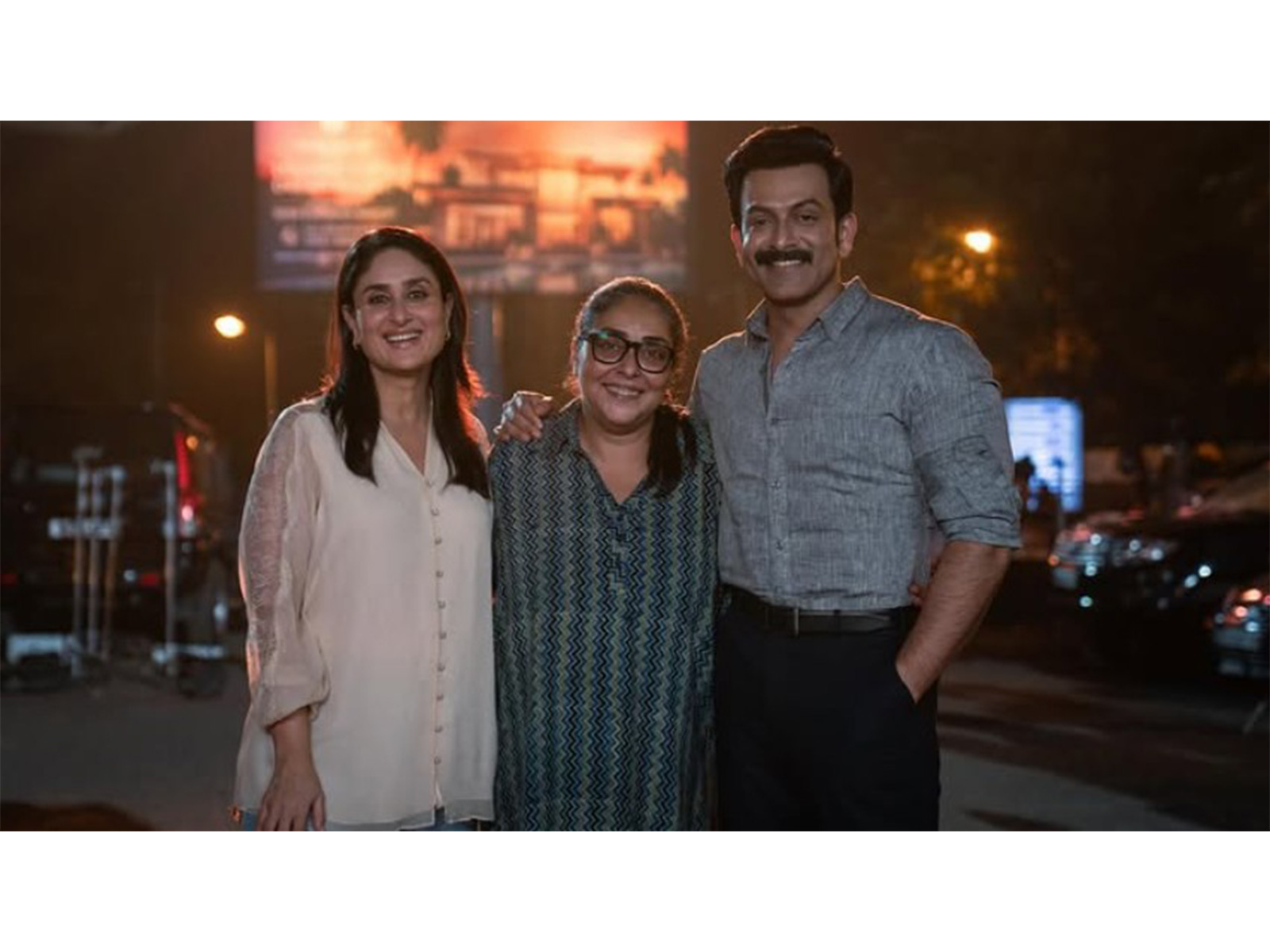 Kareena Kapoor with Meghna Gulzar and Prithviraj Sukumaran (Image source: Instagram/ @therealprithvi) Kareena Kapoor with Meghna Gulzar and Prithviraj Sukumaran (Image source: Instagram/ @therealprithvi)