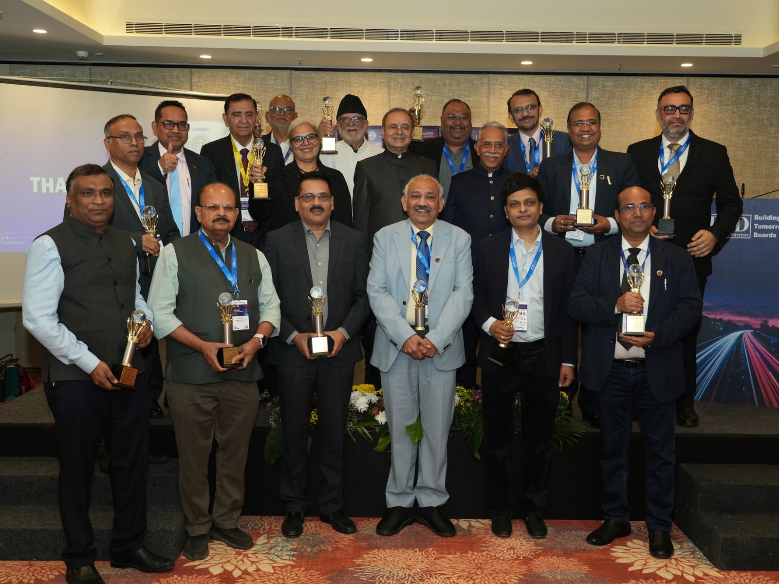 Dignitaries on stage at the Institute of Directors (IOD) India’s first National Convention in Gujarat, held at GIFT City, Gandhinagar.