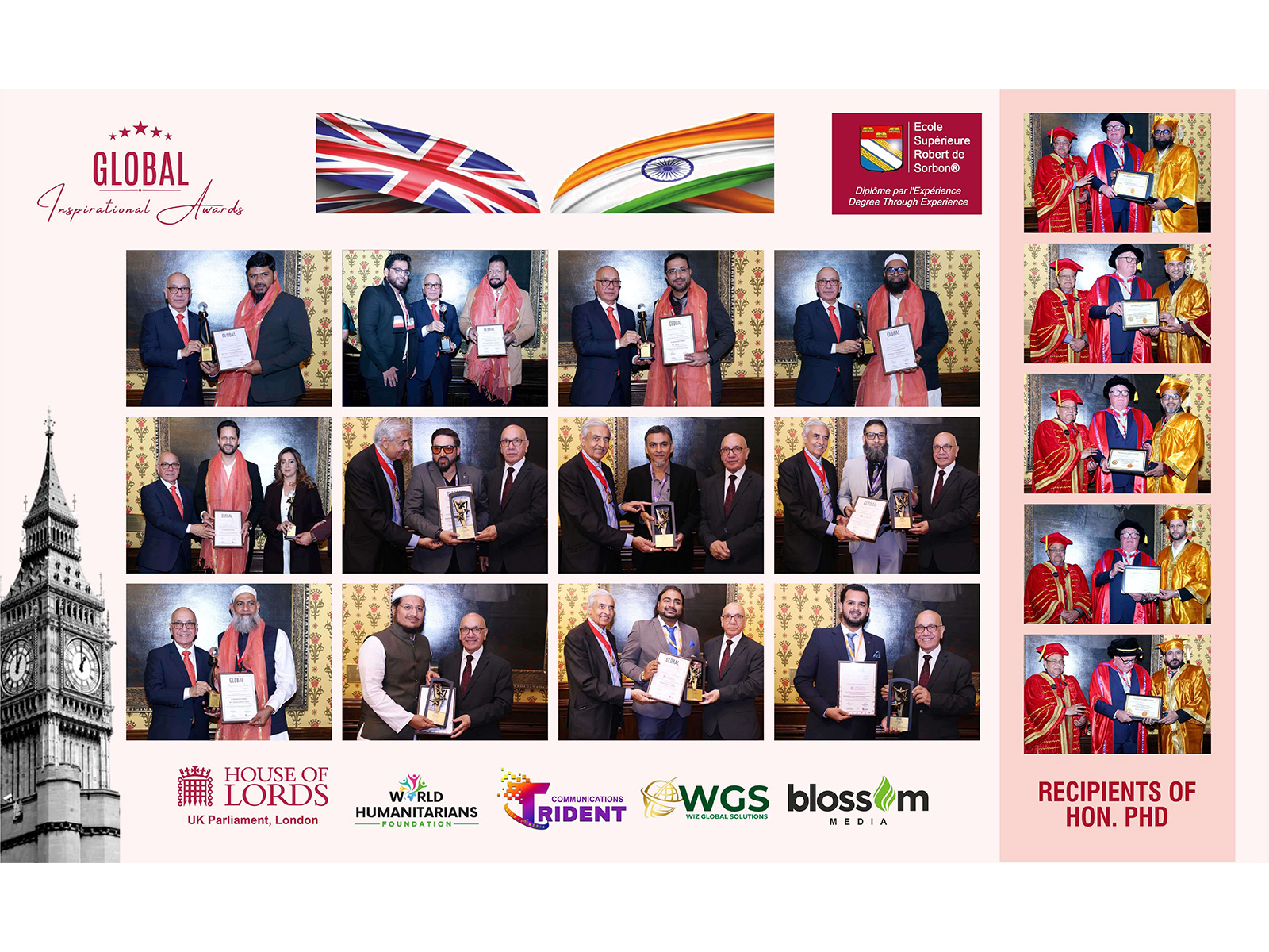 Awardees of the Global Inspirational Award and Honorary PhD Recipients at the British Parliament