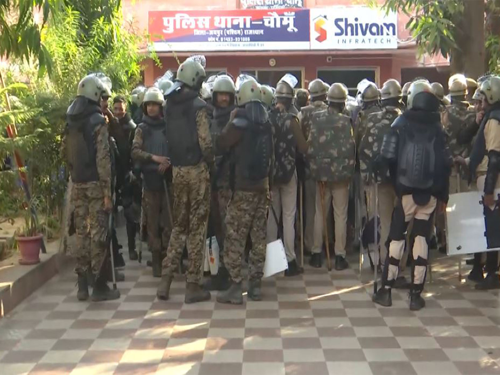 Security forces were deployed after a stone pelting incident in Chomu (Photo/ANI) Security forces were deployed after a stone pelting incident in Chomu (Photo/ANI)