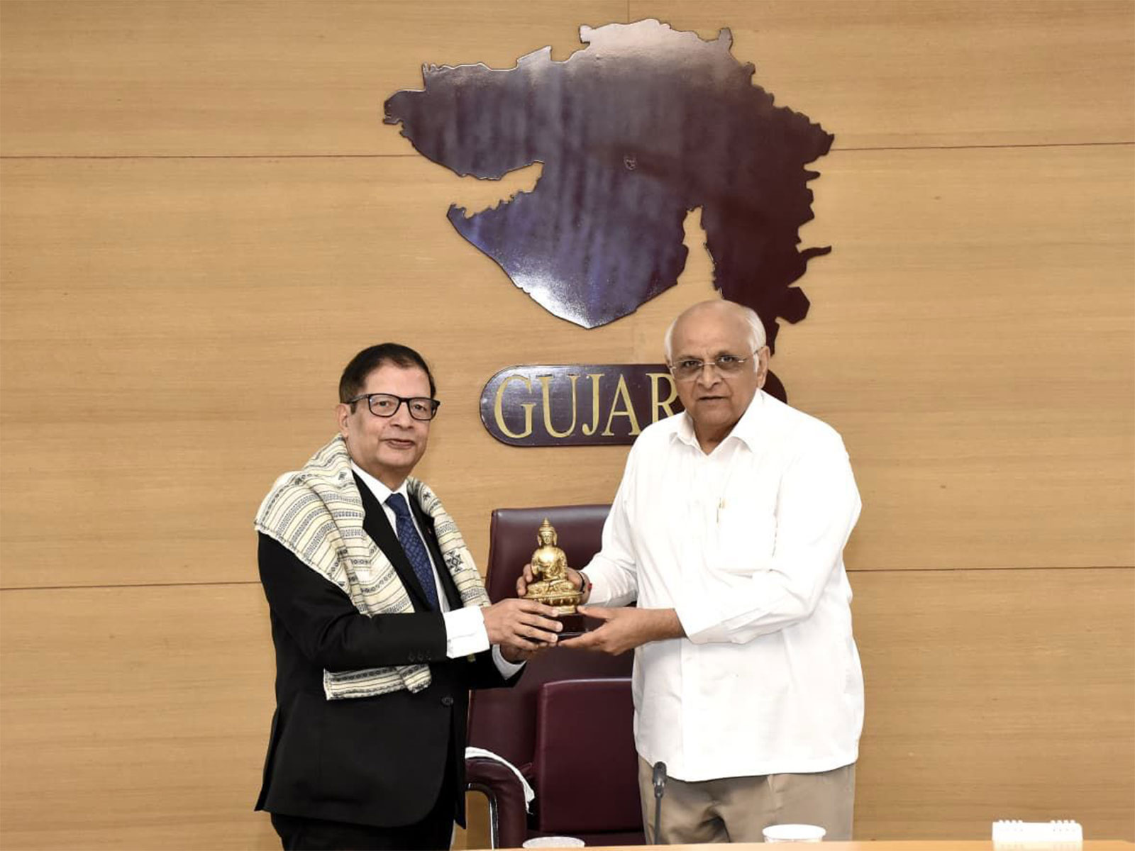 Nepal’s ambassador Shankar Prasad Sharma pays a courtesy visit to Chief Minister Bhupendra Patel in Gandhinagar (Photo/Gujarat CMO)